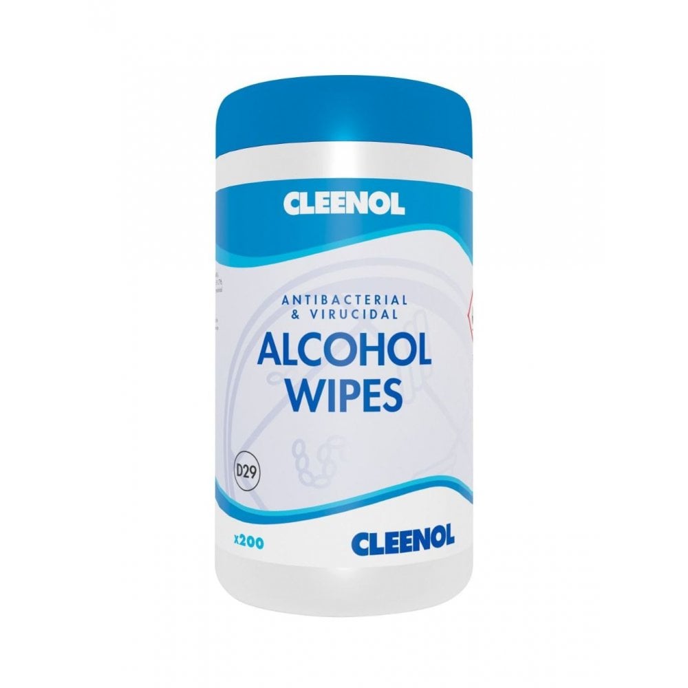 Cleenol Antibacterial & Virucidal Alcohol Wipes – 200 Per Tub (Case of 6 Tubs) - 13646AW