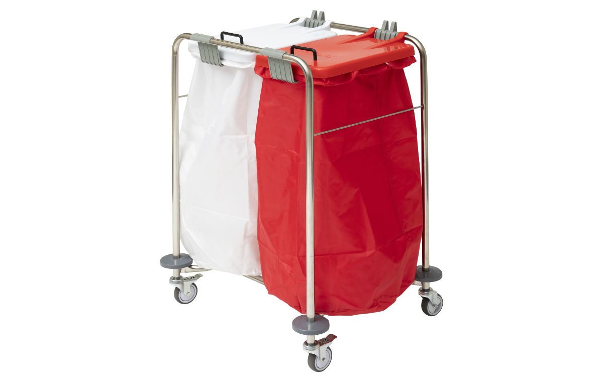 Alerta Laundry Cart, Double Bag, White and Red Lids Supplied - ALT-LYC/2