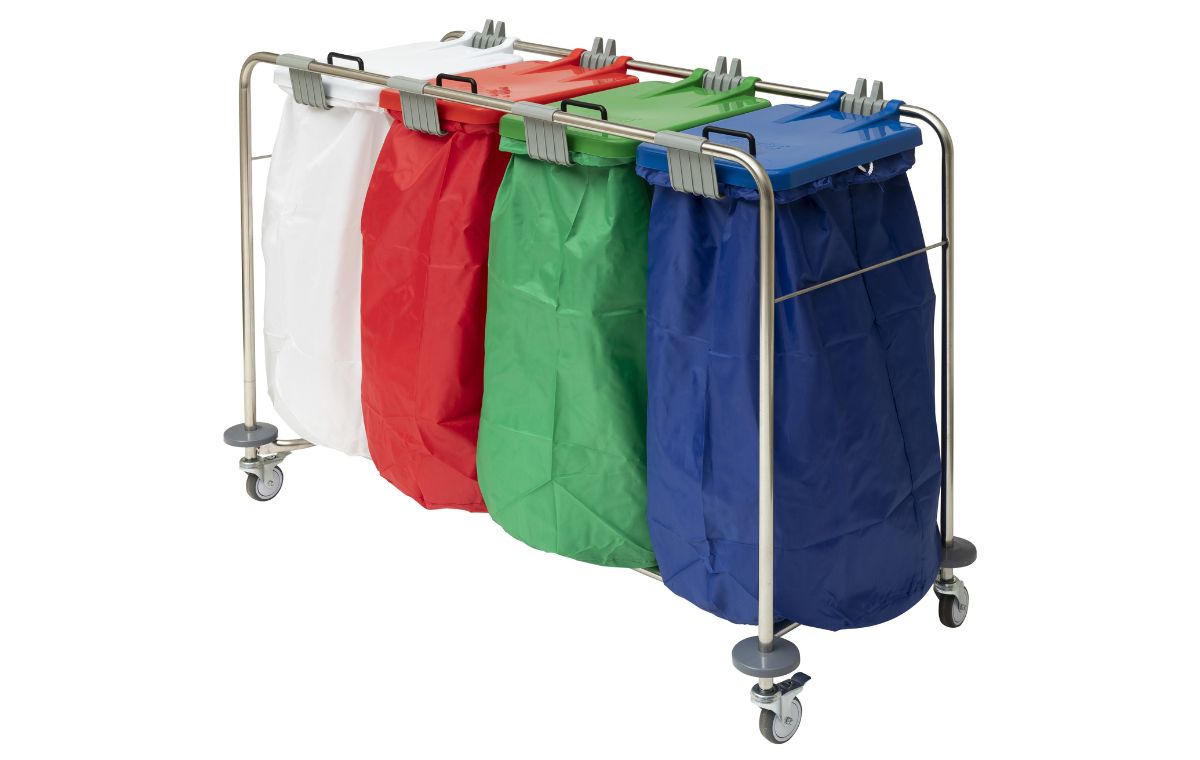 Alerta Laundry Cart, Quadruple Bag, White, Red, Blue and Green Lids Supplied - ALT-LYC/4