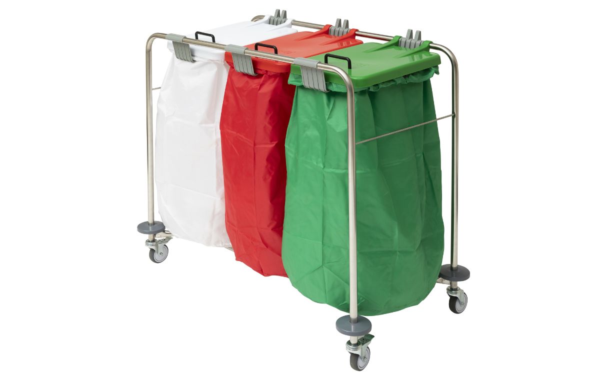 Alerta Laundry Cart, Triple Bag, White, Red, and Blue Lids Supplied - ALT-LYC/3