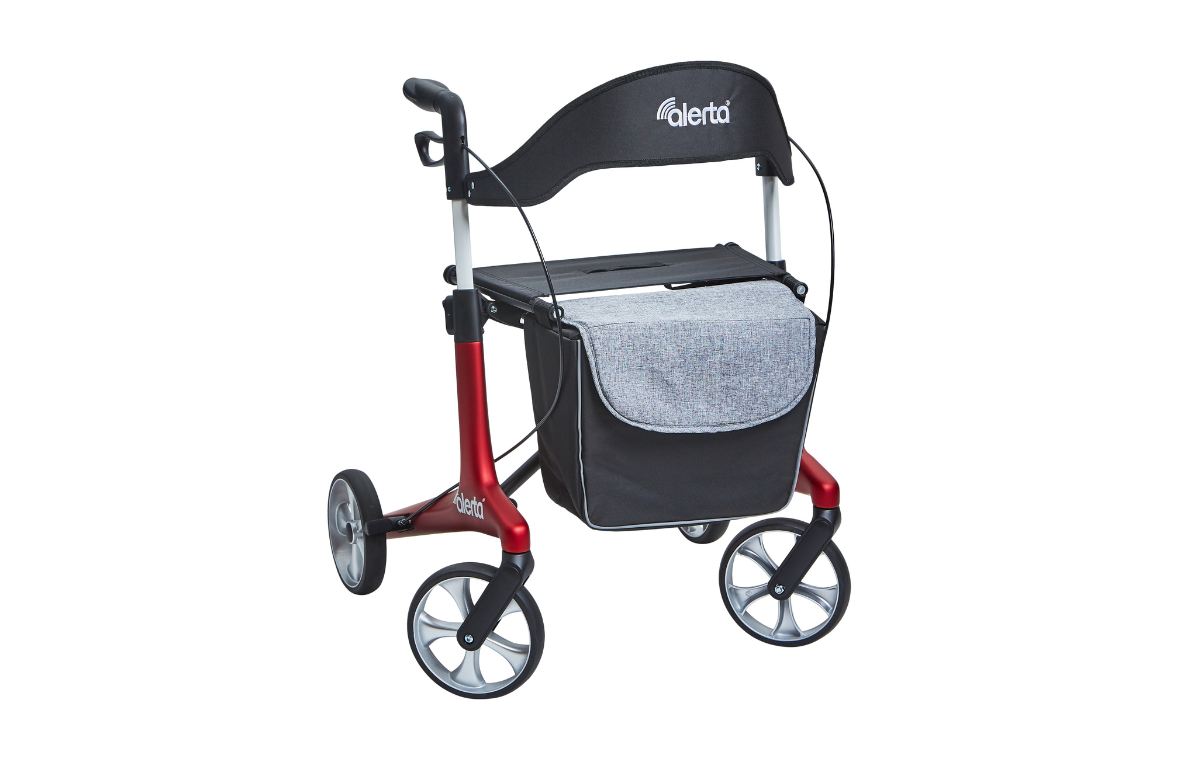 Alerta Four-Wheel Carbon Ultra-Lite Rollator, 62cm Seat, Satin Red - ALT-R018