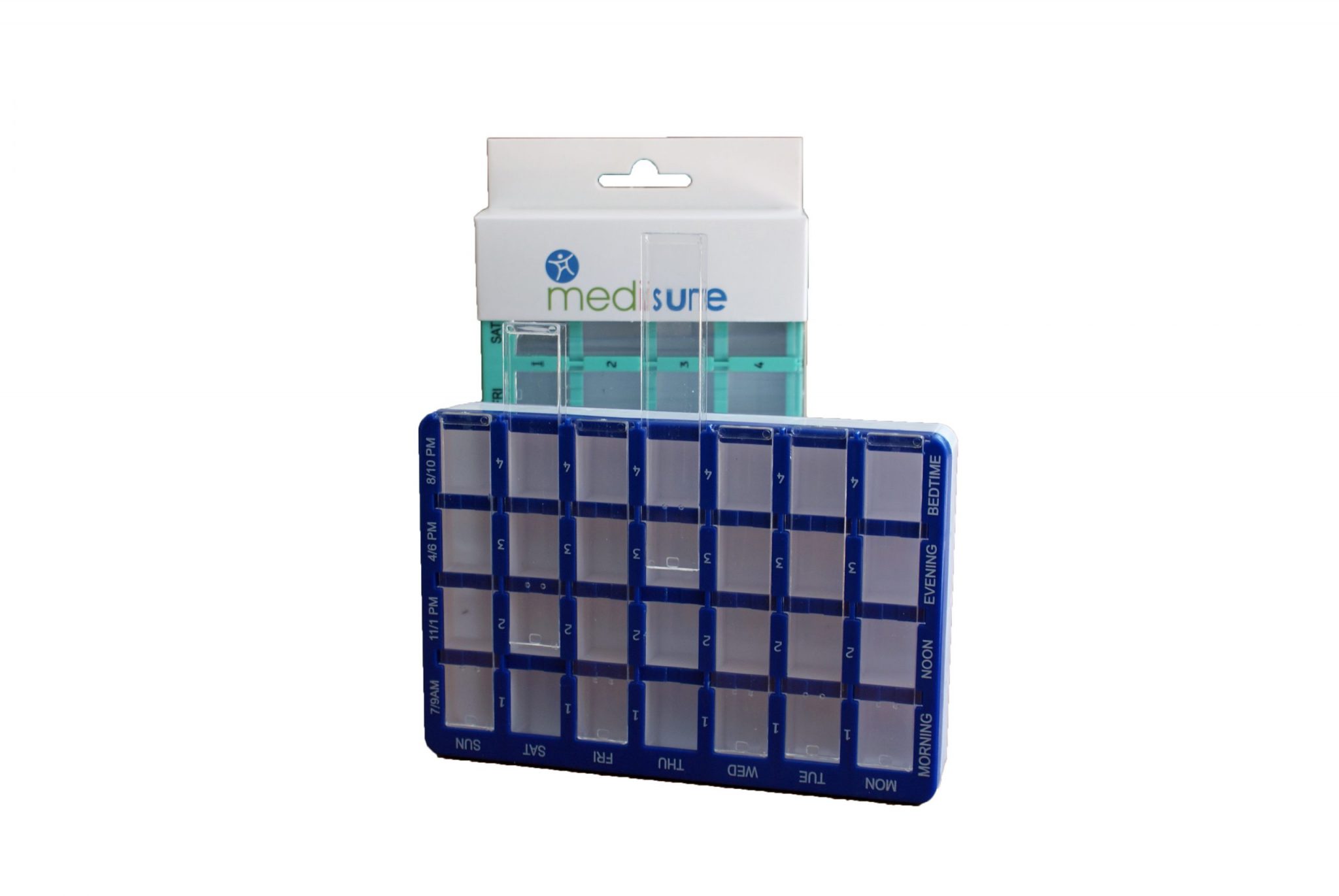 Pill Organiser Slide Cover 28 Compartment Blue/Green - MS22342