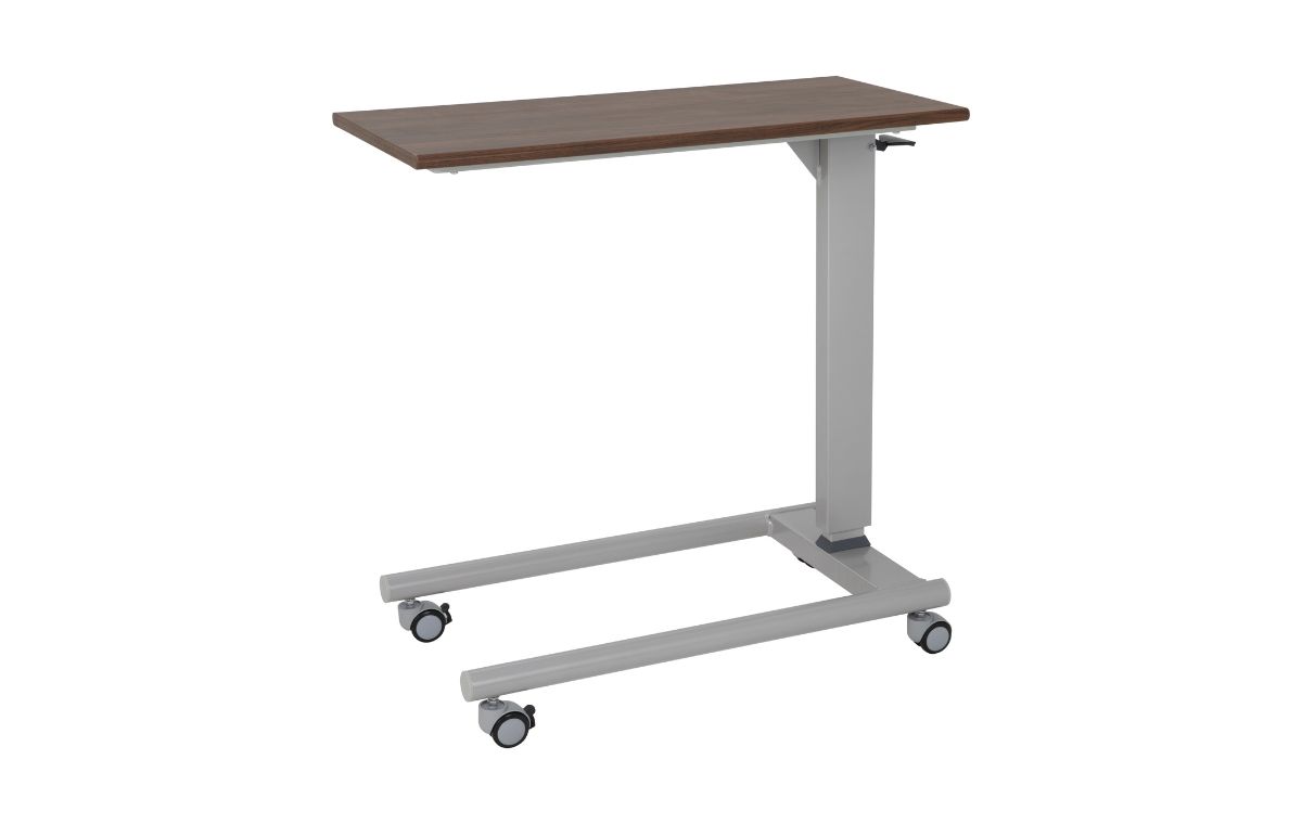 Alerta Gas Lift Overbed Table, Walnut, Straight Leg Base - ALT-GLS-W