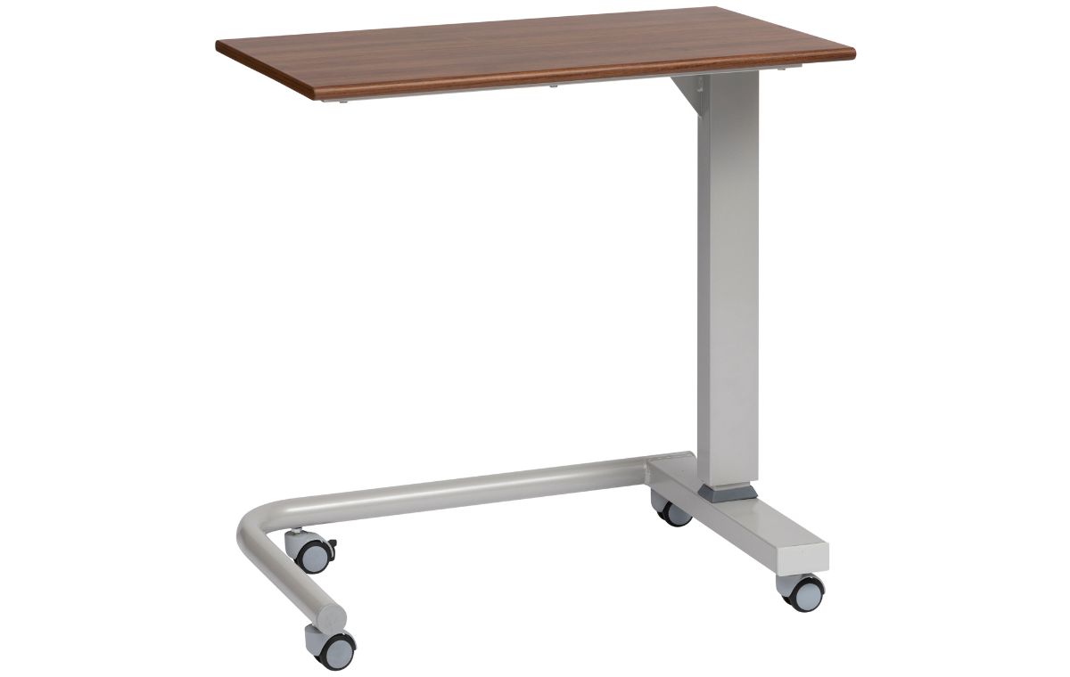 Alerta Gas Lift Overbed Table, Walnut, Wheelchair Leg Base - ALT-GLW-W