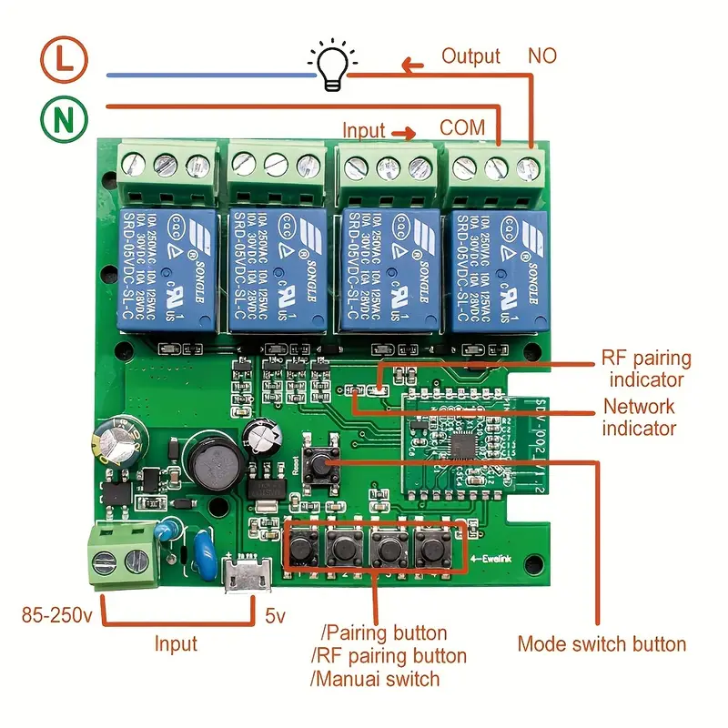 Module de commutation Wifi Intelligent-4 Canaux/Modèle SMG-E0303-85-250V