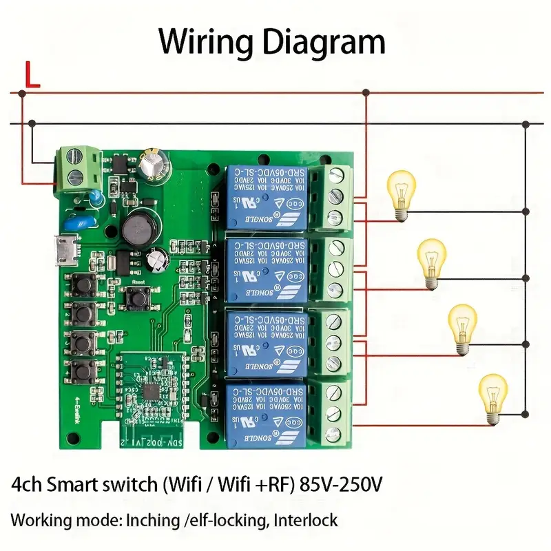 Module de commutation Wifi Intelligent-4 Canaux/Modèle SMG-E0303-85-250V