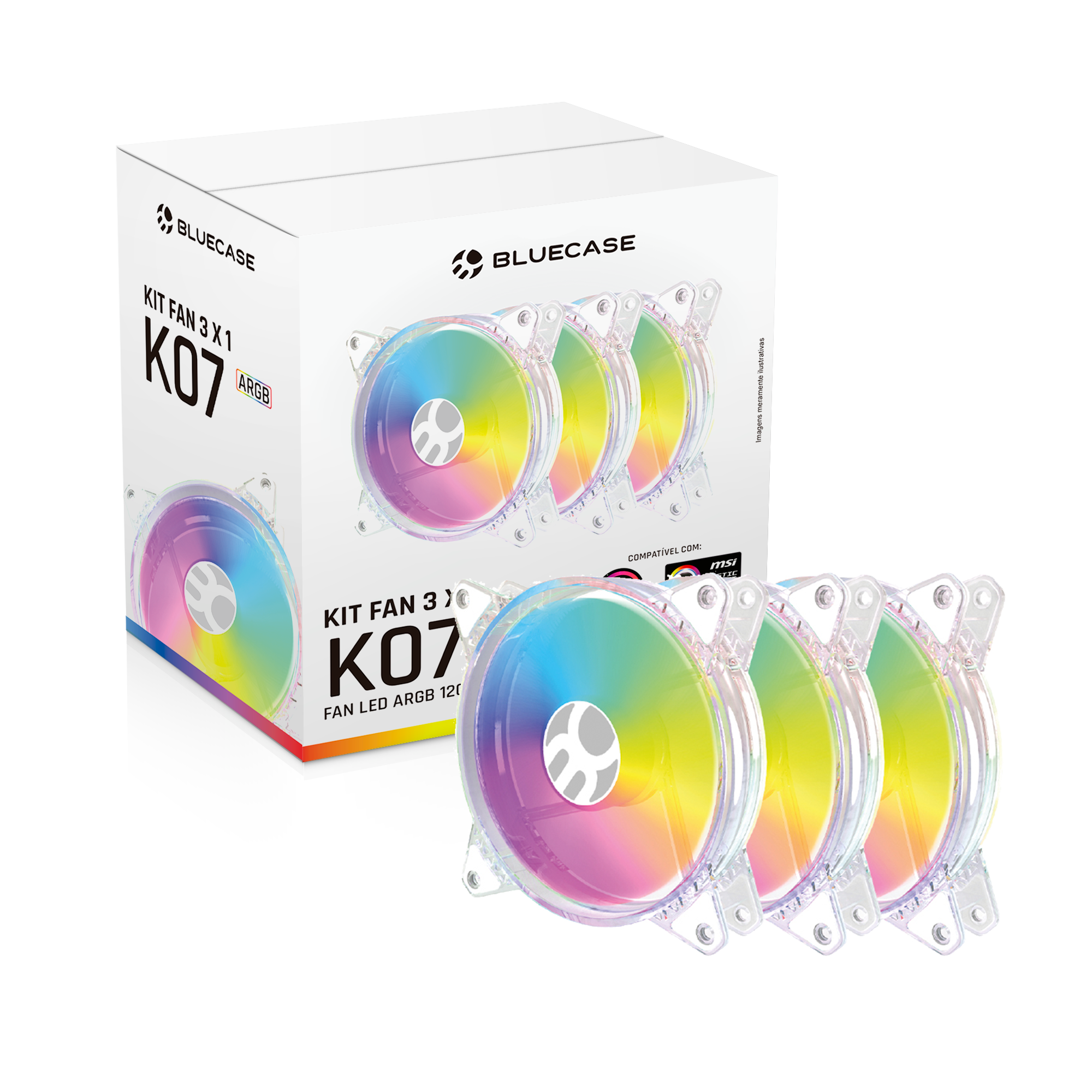 KIT 3 FANS ACRILICO CONTROLAVEL K07ARGB LED ARGB
