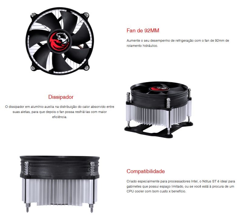Cooler para intel Nótus ST PCYES Black 2000RPM Com base intel