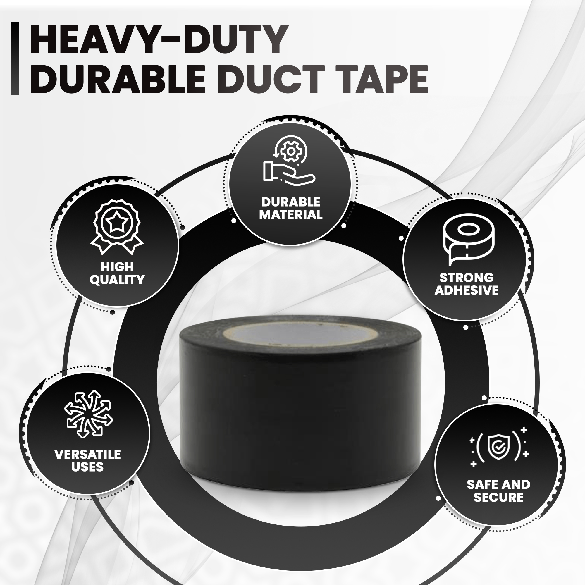Premium ANI-SAFE Black Duct Tape, Gaffa, Duck, 50 Meters, 50mm Wide, 1 Roll of 50m x 50mm, Heavy Duty, DIY, Cloth UV waterproof