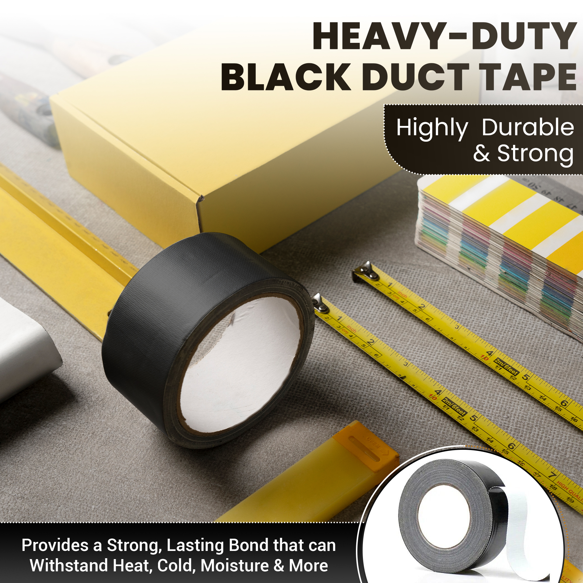 Premium ANI-SAFE Black Duct Tape, Gaffa, Duck, 50 Meters, 50mm Wide, 1 Roll of 50m x 50mm, Heavy Duty, DIY, Cloth UV waterproof