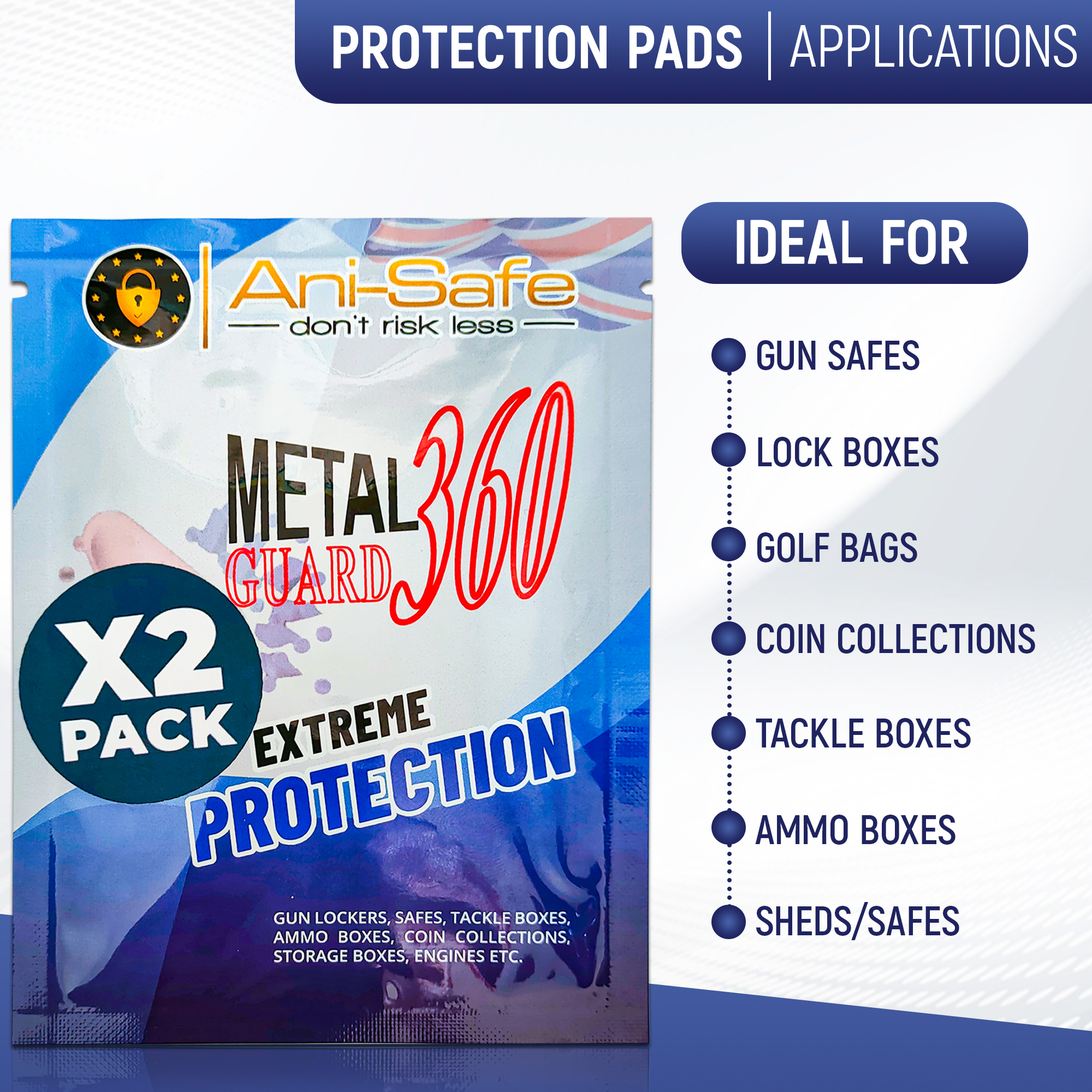 Ani-Safe Metal Guard 360 Twin Pack Corrosion Inhibitor Sachet Pads VCI Desiccant Gun Safe, Lockers, Cabinets, Golf Bags, Anti Rust, Protection