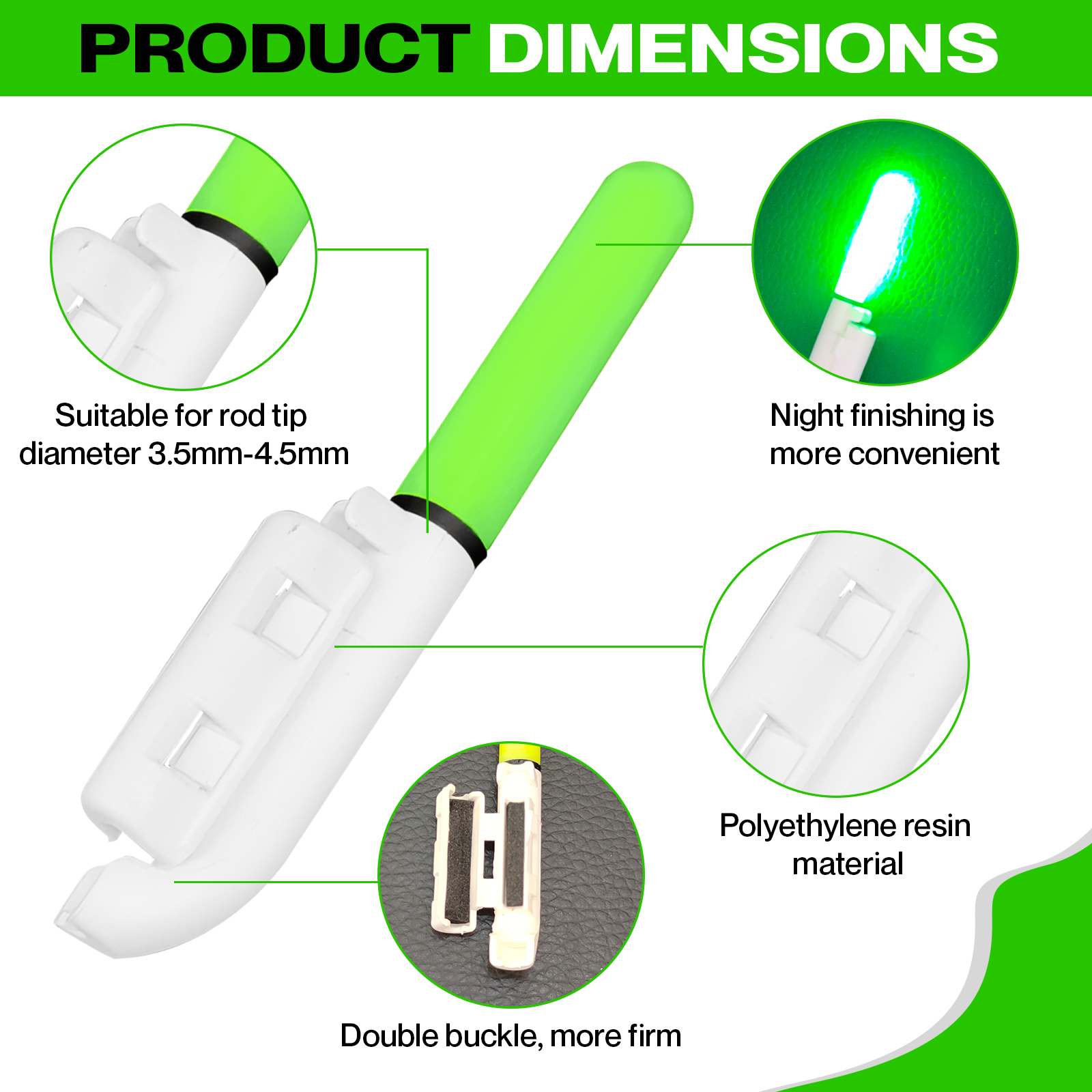 ANI-Safe Beach Casting LED Rechargeable Fishing Rod Tip Light, cod, carp, sea, Course, Pike, CR425 and USB Charger Green, Glow Stick bite Indicator, Clip on, Removable [Energy Class A+++]