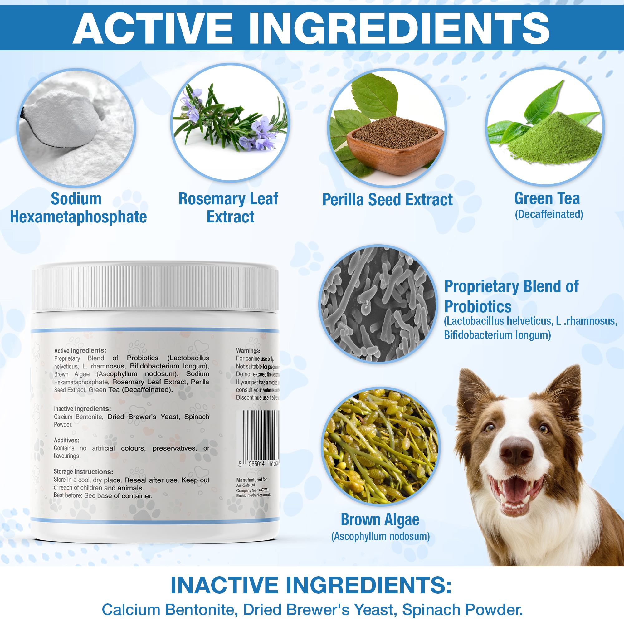 Ani-Safe Dental Powder Supplement for Cats & Dogs Reduces Plaque Prevents, Tartar dental Alginate Powder, pet Teeth Cleaning