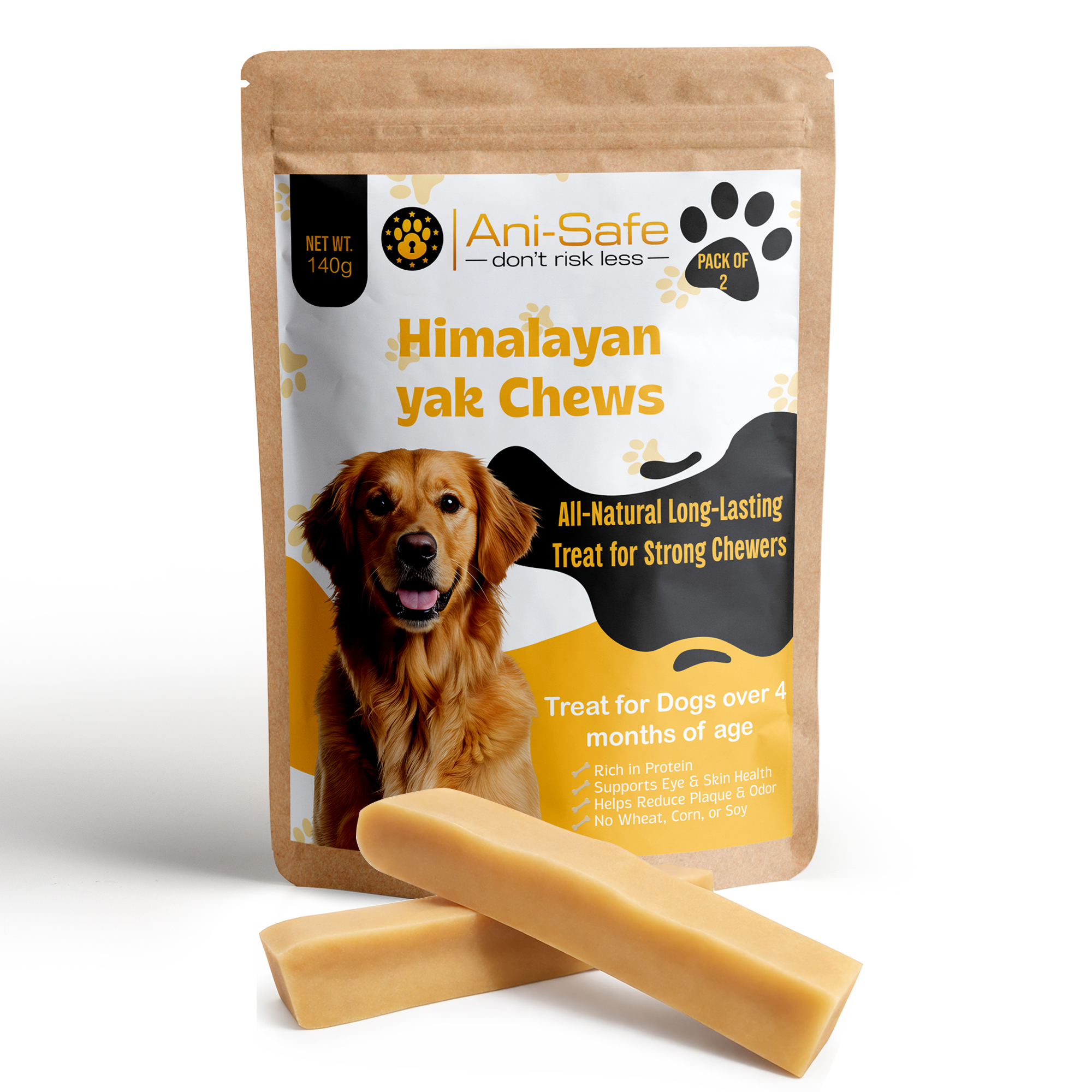 Himalayan Yak Chews for Dogs – 2 Pack (140g Total) | Long-Lasting Natural Dog Chews | Made from Himalayan Yak & Cow Milk | Grain Free, High Protein, Tested for Safety