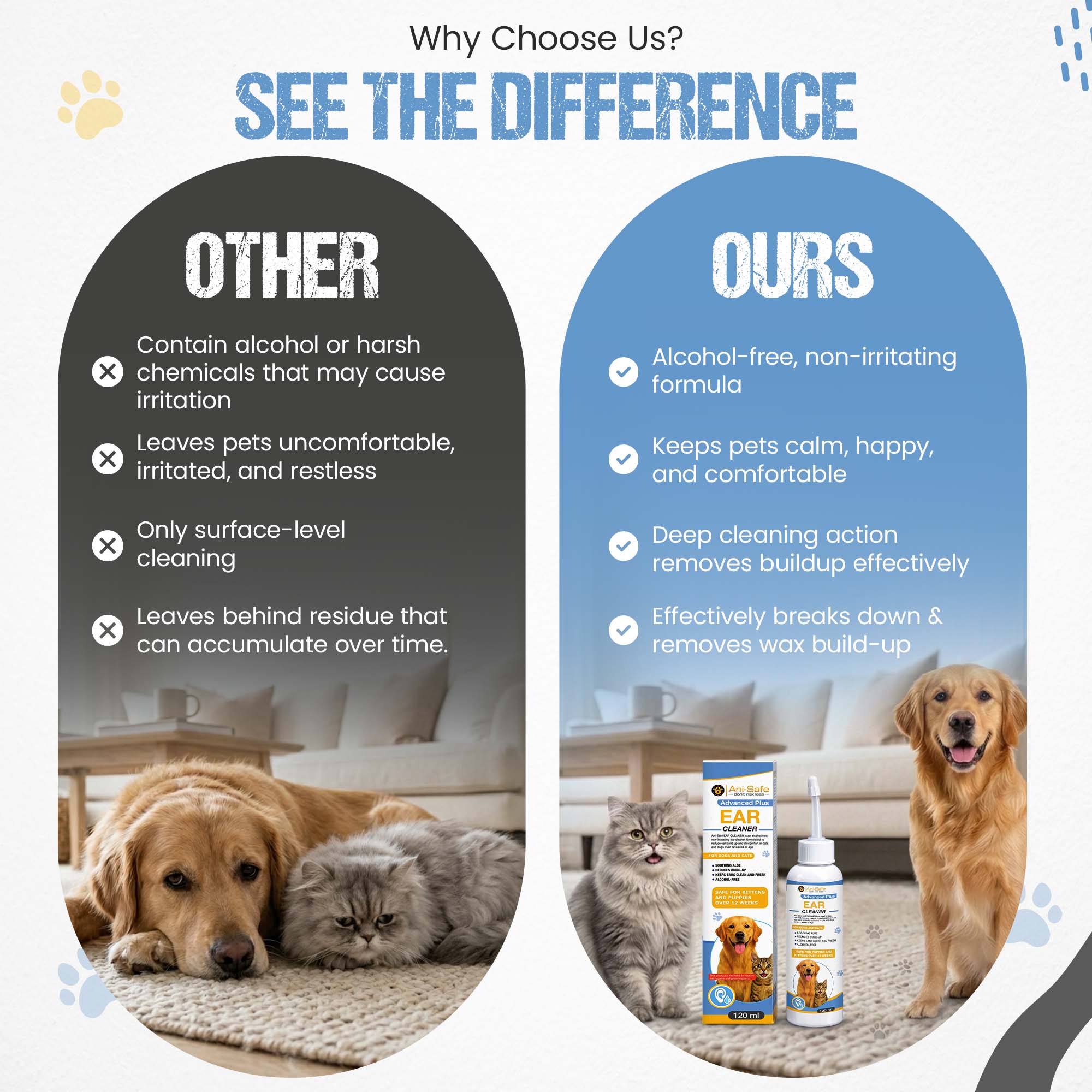 Dog and Cat Ear Drops, 120ml, Alcohol-Free Cleanser, Aloe Vera Formula, with Flexible Silicone Nozzle, wax, head shaking