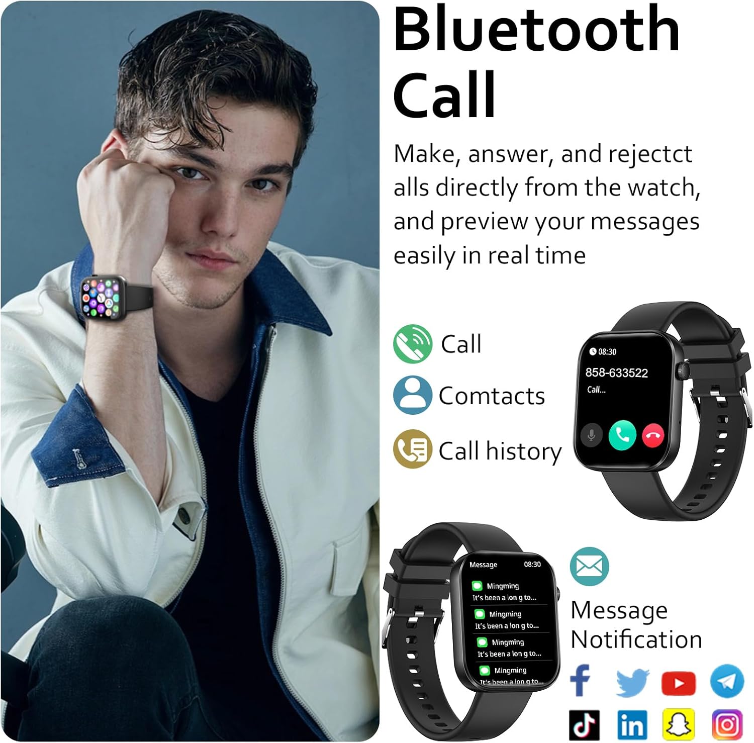Smart Watch(Answer/Make Call), 1.96" Smart Watch for Men Women IP68 Waterproof, Smartwatch for Android iOS with 100+ Sport Modes, Fitness Tracker, Heart Rate Sleep Monitor, AI Voice