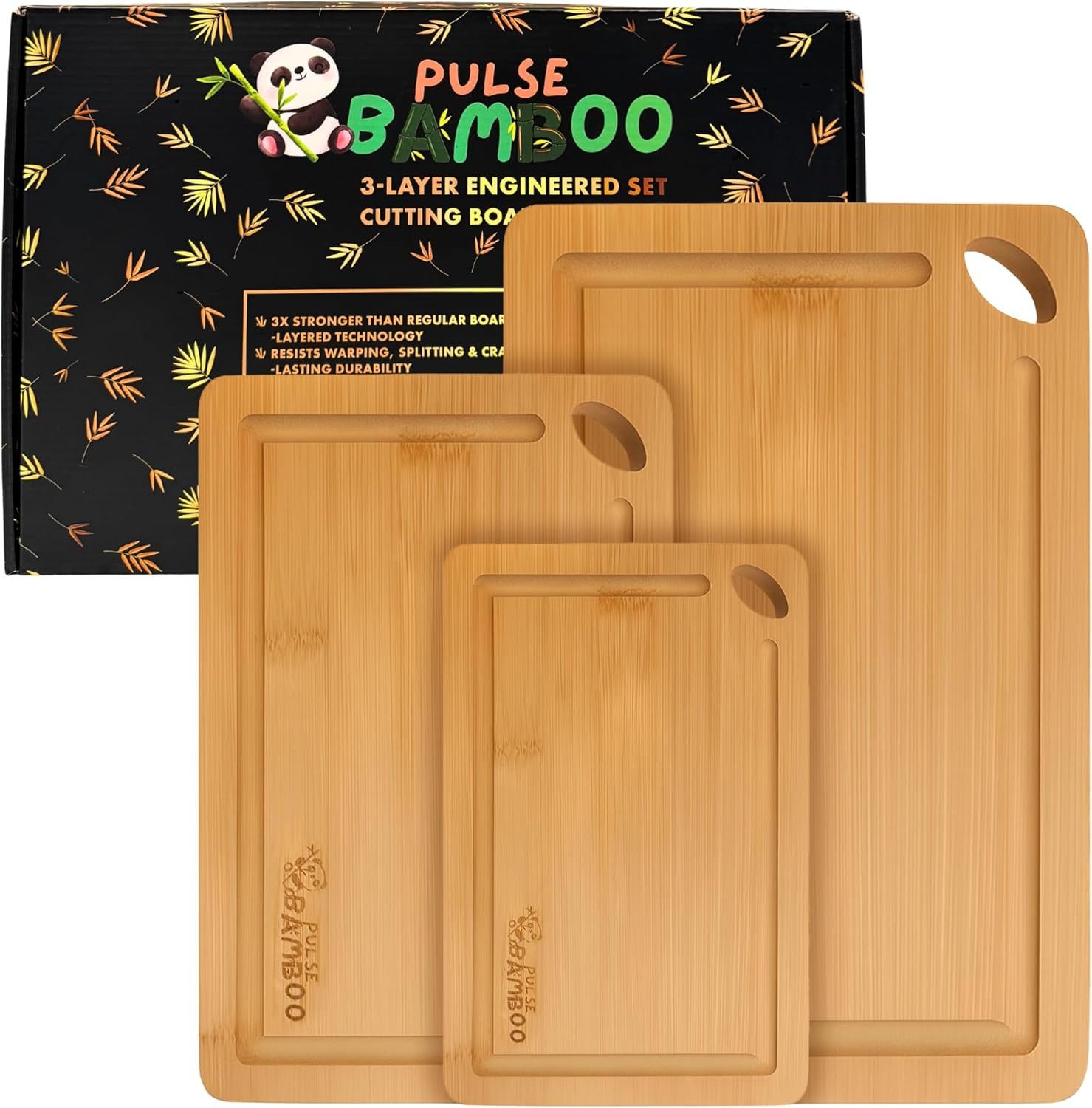 Premium Natural Bamboo Cutting Board Set