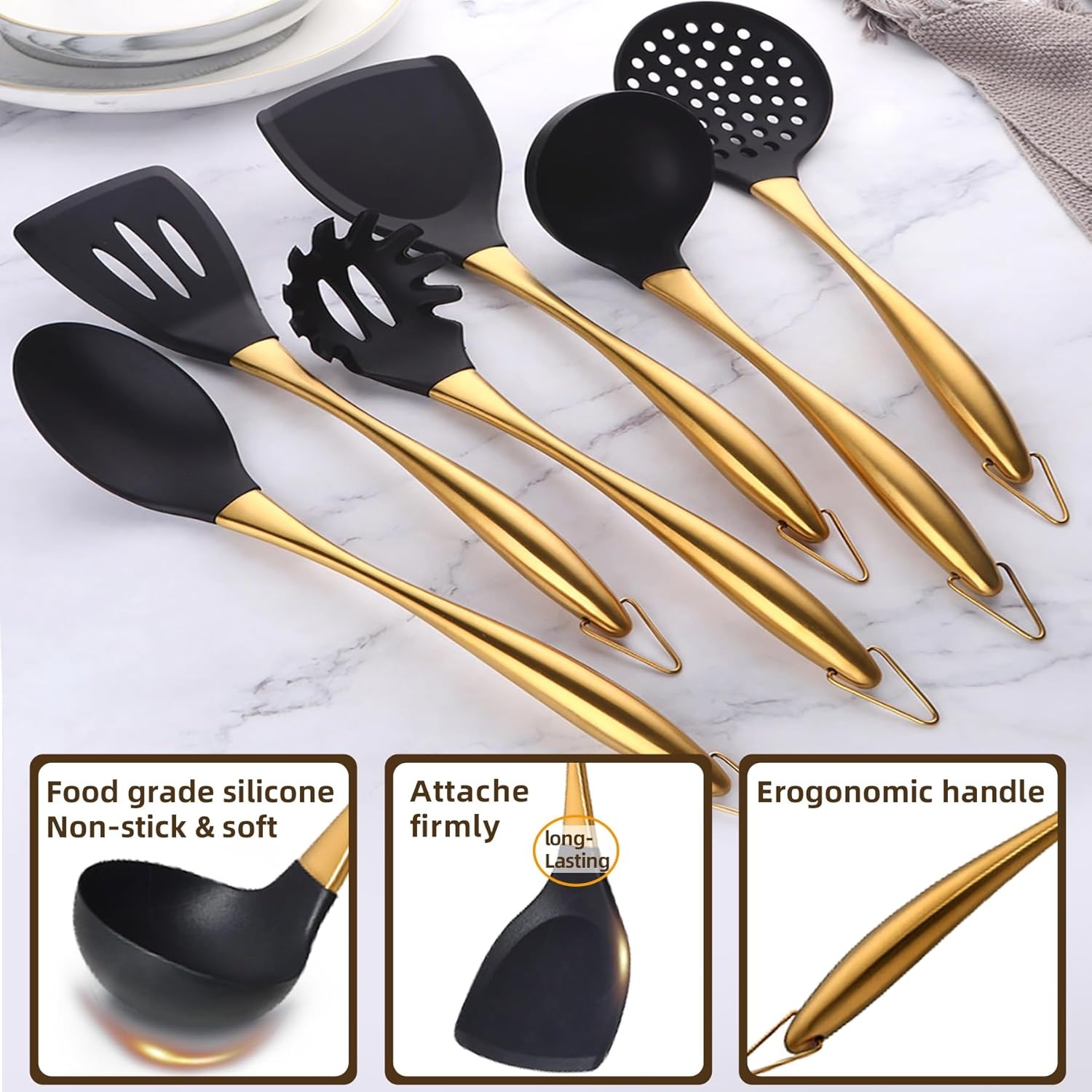 Kitchen Utensils Set, Large Non-stick Silicone Cooking Utensils Set 6 Pcs