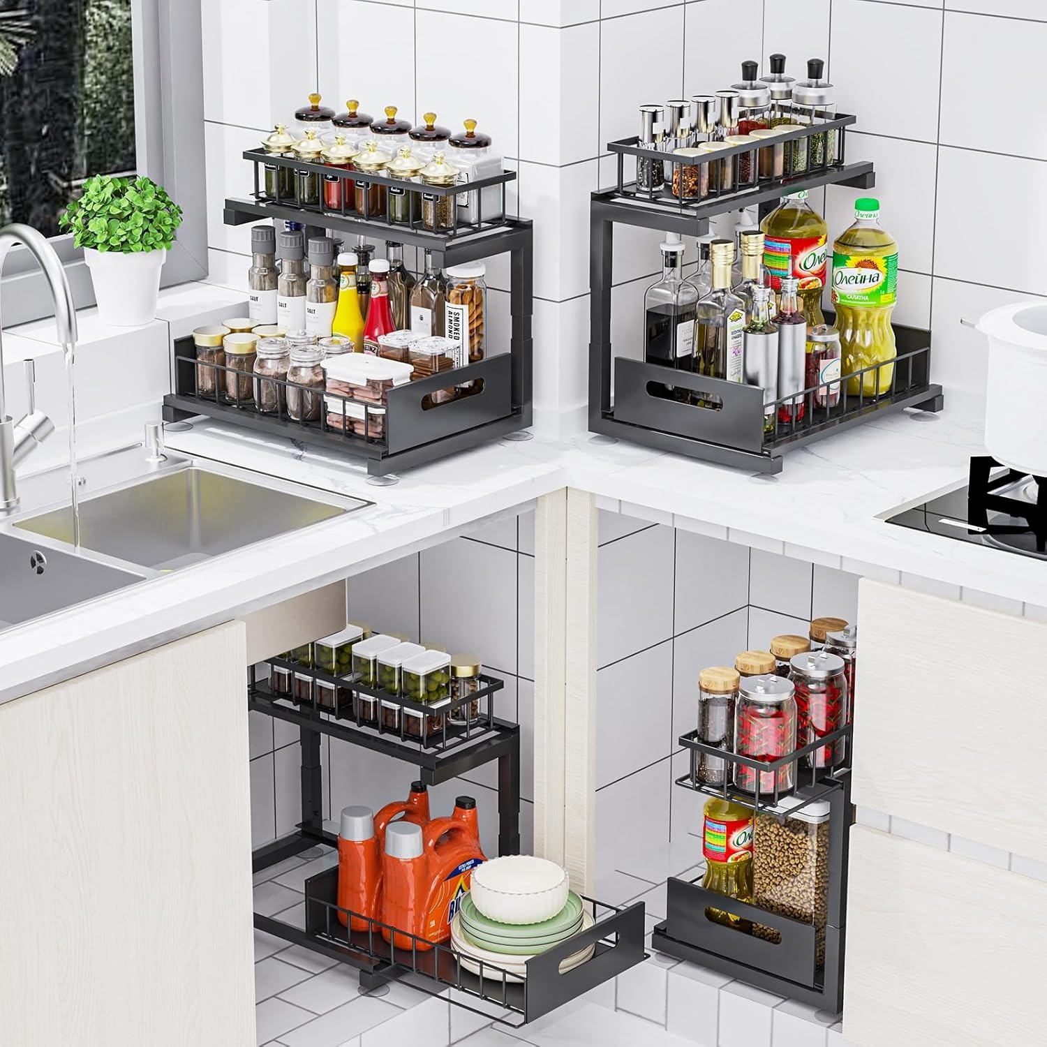 3-Tier Metal Kitchen Spice Rack Organizer