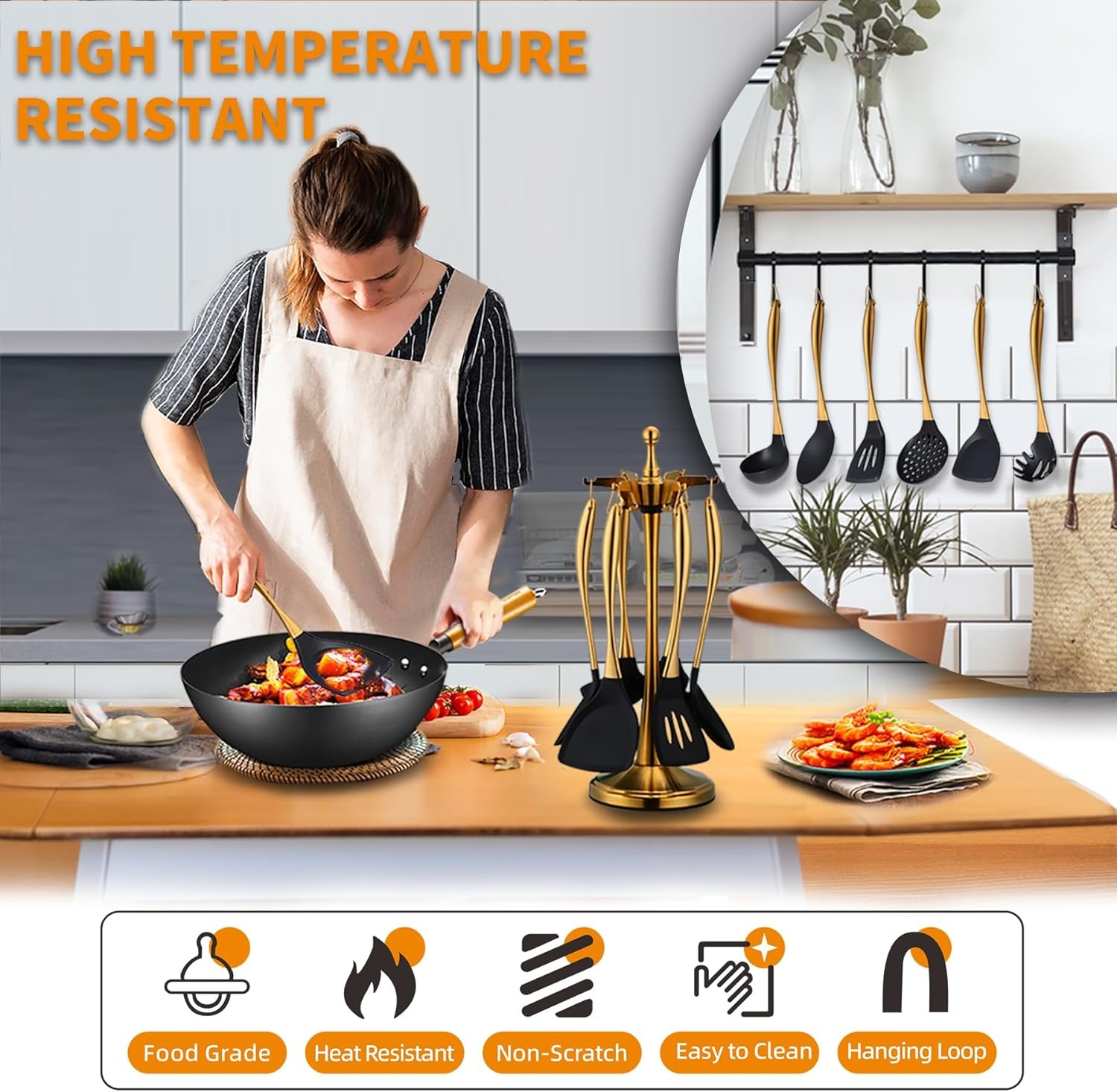 Kitchen Utensils Set, Large Non-stick Silicone Cooking Utensils Set 6 Pcs