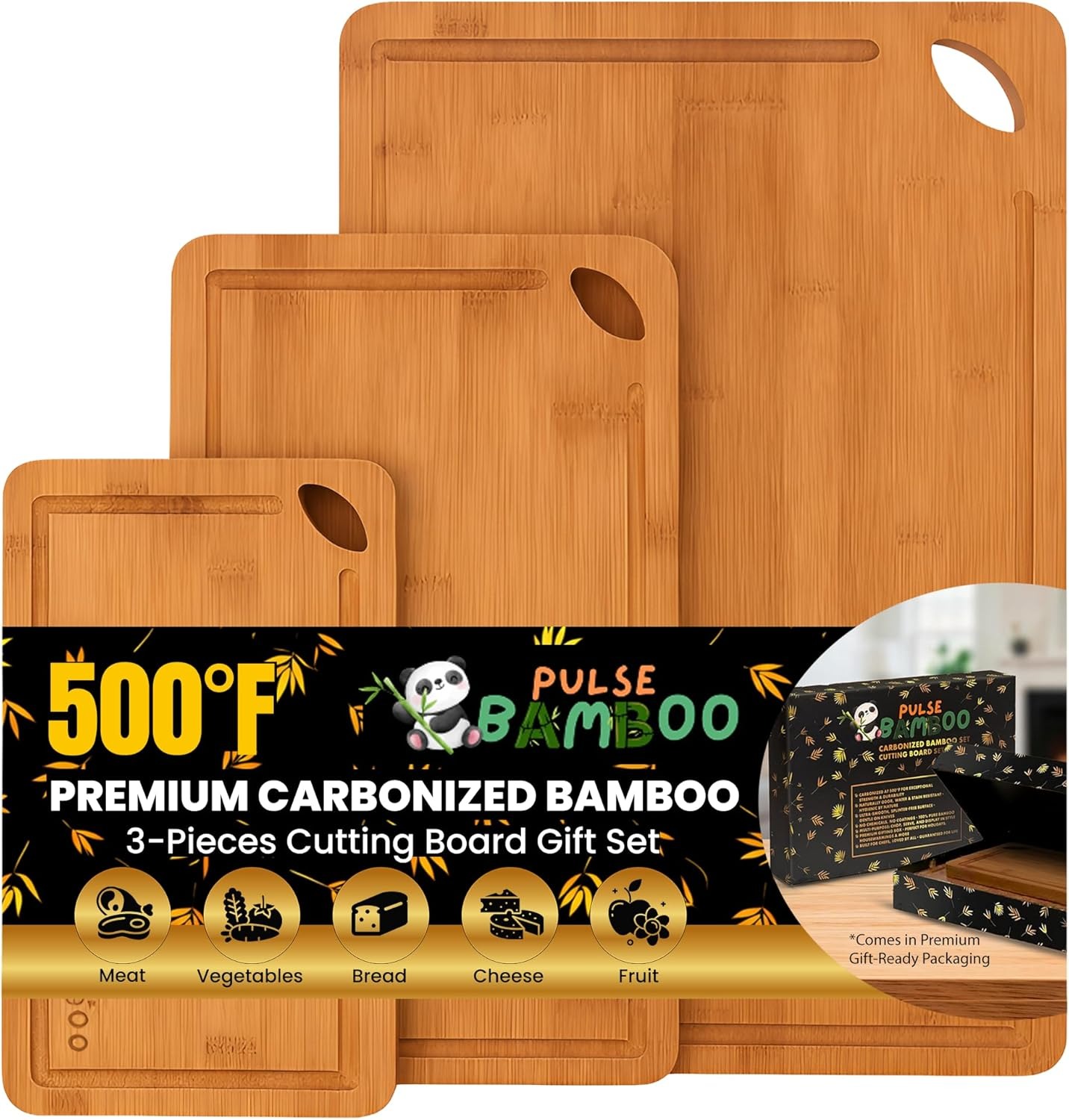 Premium Natural Bamboo Cutting Board Set