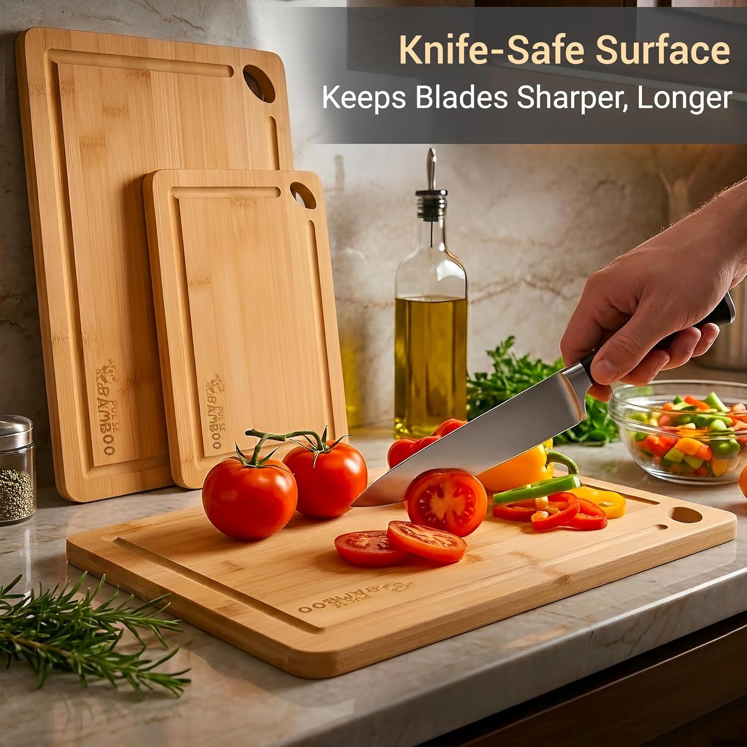 Premium Natural Bamboo Cutting Board Set