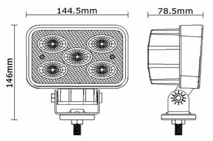 Faro lavoro a LED rettangolare 144,5x146 mm, 10-30V, 50W, 4500LM, 5 LED (CREE), ampio raggio