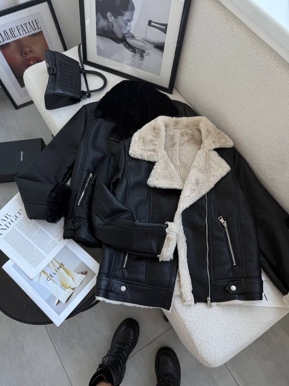 Odinė striukė su kailiu