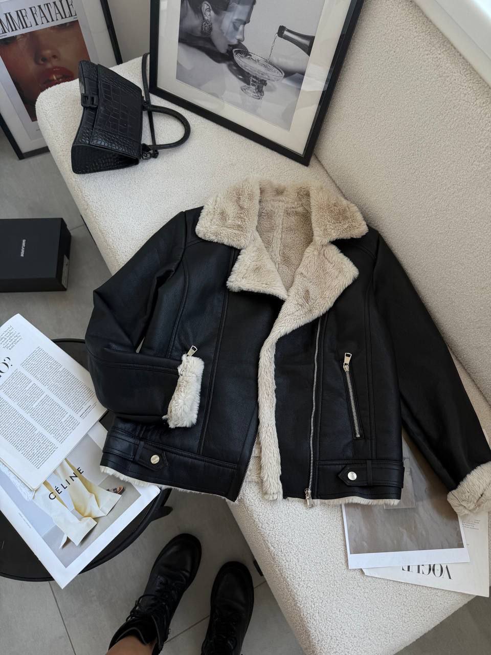 Odinė striukė su kailiu