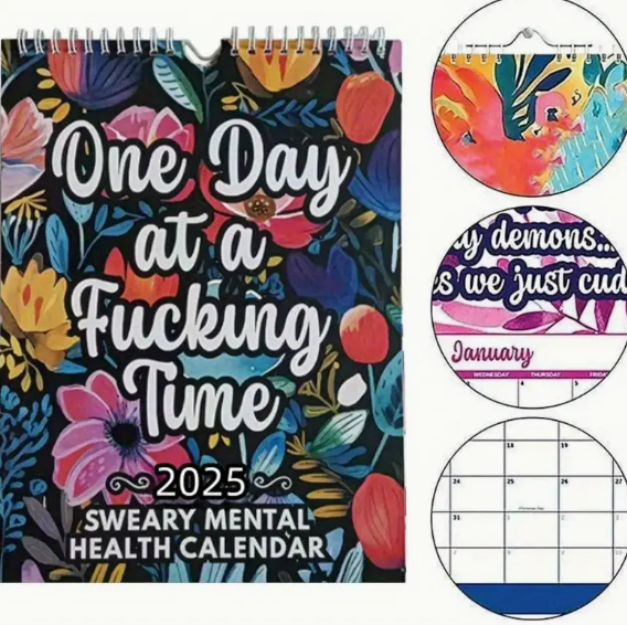 2025 Swear Word Affirmation Monthly Wall Calendar | Bold & Humorous Mental Health Planner with Inspirational Quotes & Floral Design