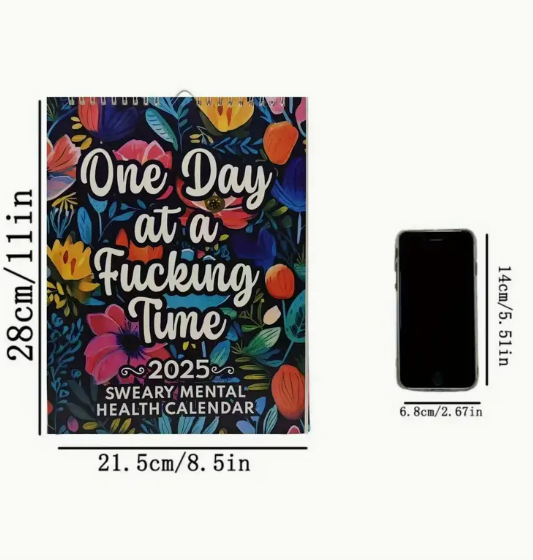 2025 Swear Word Affirmation Monthly Wall Calendar | Bold & Humorous Mental Health Planner with Inspirational Quotes & Floral Design