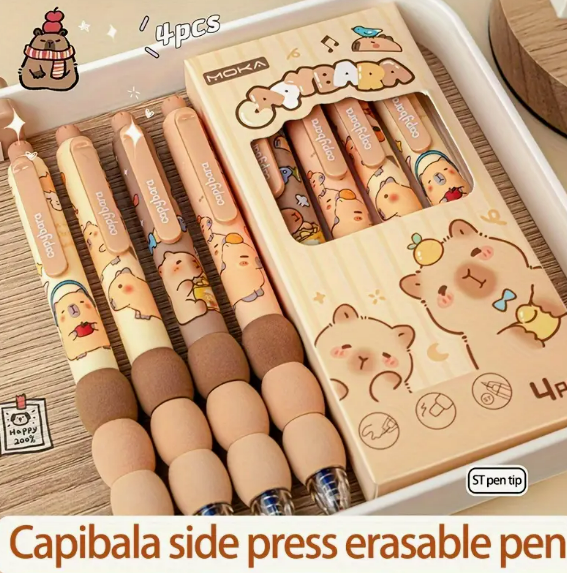  Stylish Cool Animal Pen Soft Round Grip Side Press Erasable Pen - 0.5mm Blue, 1pc & 4pcs Boxed