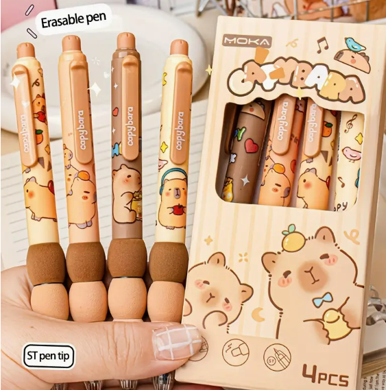 Stylish Cool Animal Pen Soft Round Grip Side Press Erasable Pen - 0.5mm Blue, 1pc & 4pcs Boxed