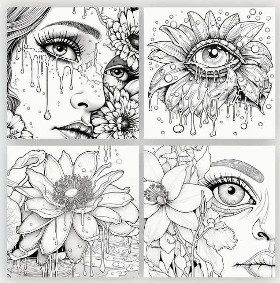 Tears and Flowers Theme Adult Coloring Book | Perfect Gift for Holidays, Birthdays, Mother's Day, Easter, Winter & New Year
