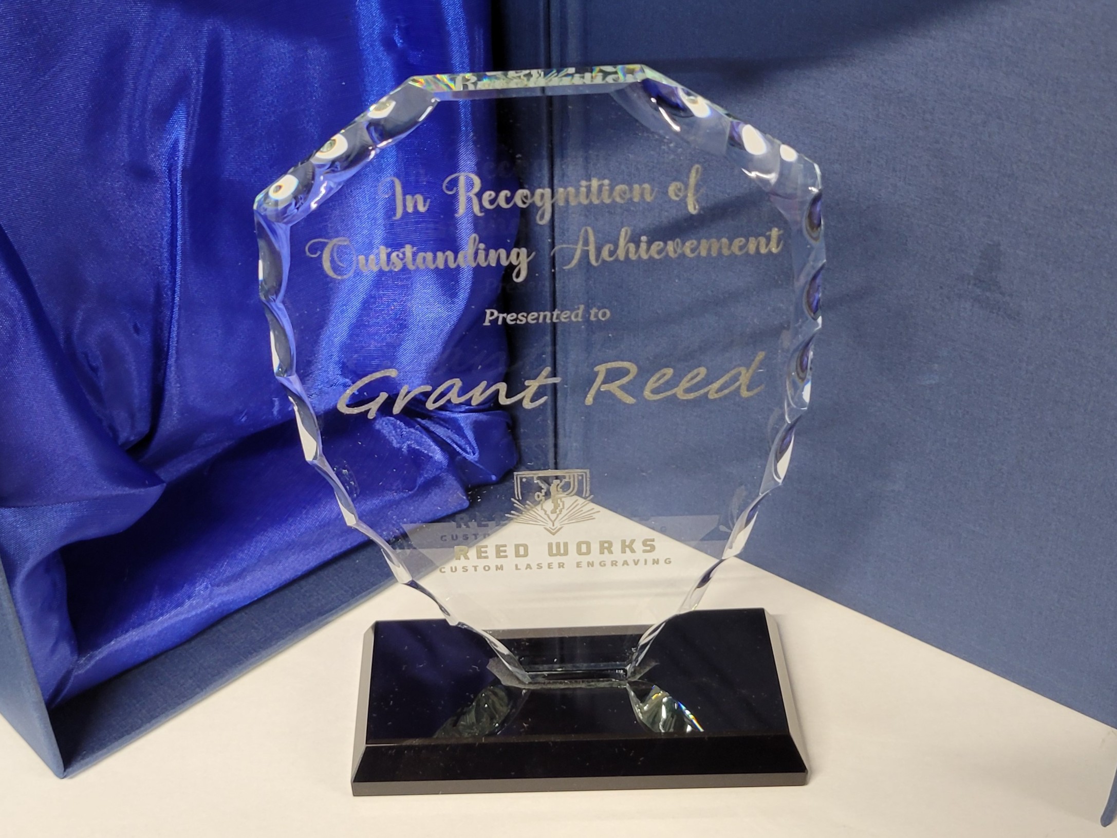 Custom Facet Glass Trophy on Black Base – Elegant & Personalized Awards