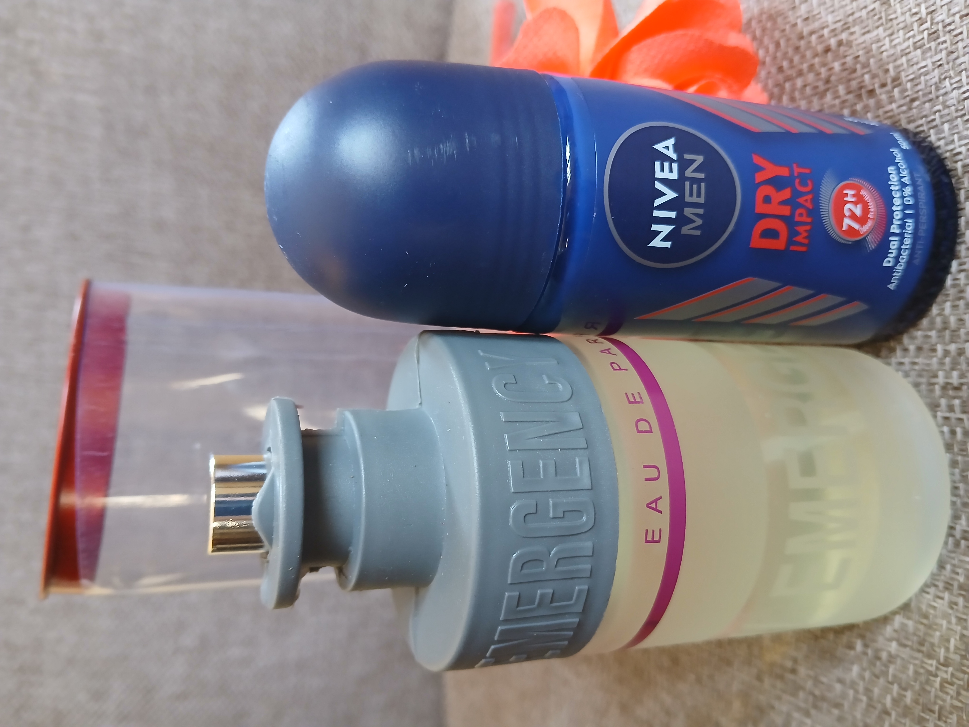 Emergency eau de perfume&nivea men roll on.