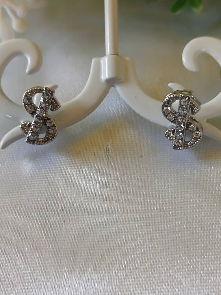 shimmering stones Dollar Sign Earrings