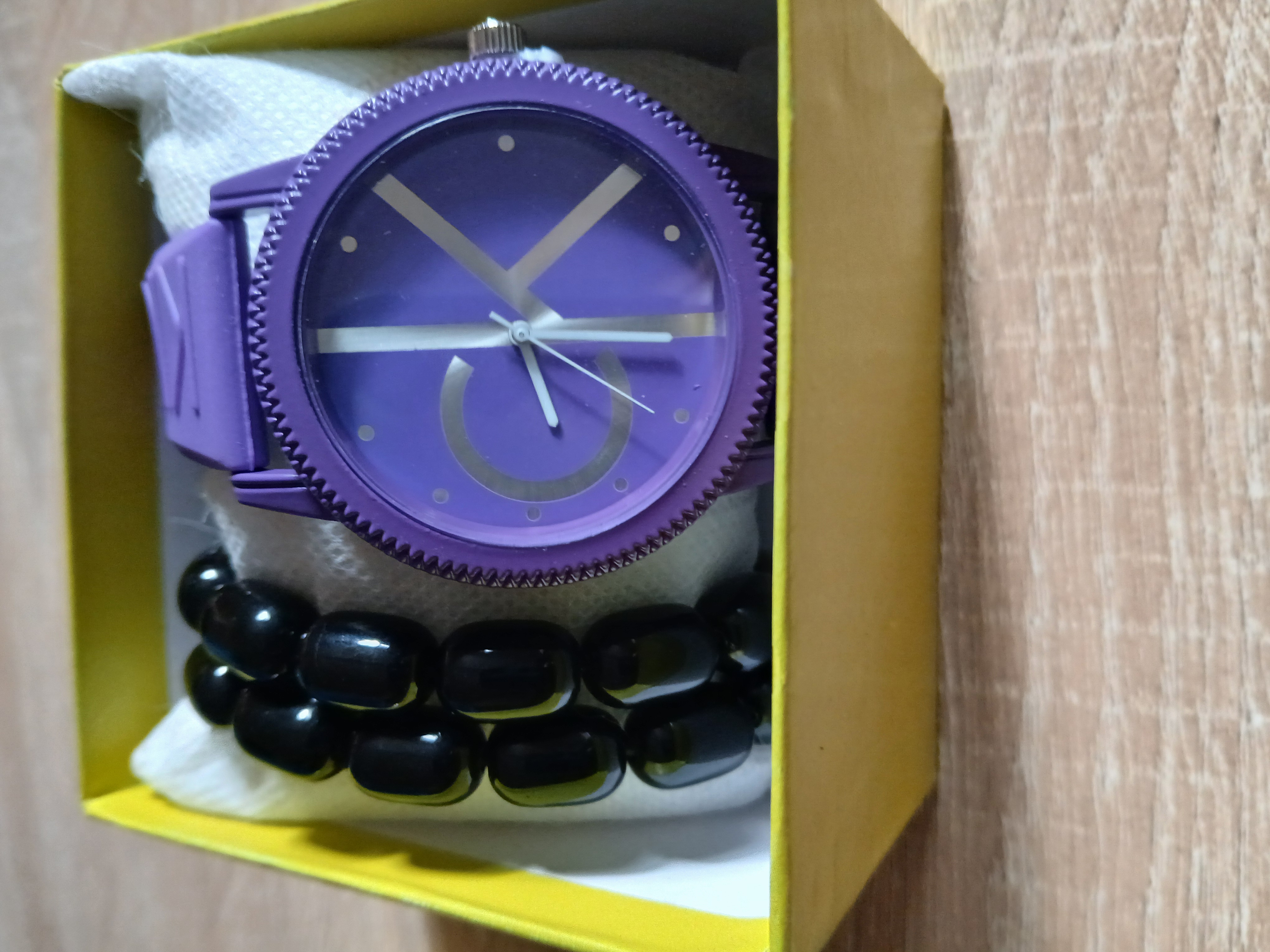 Purple Wristwatch with Beaded Bracelet