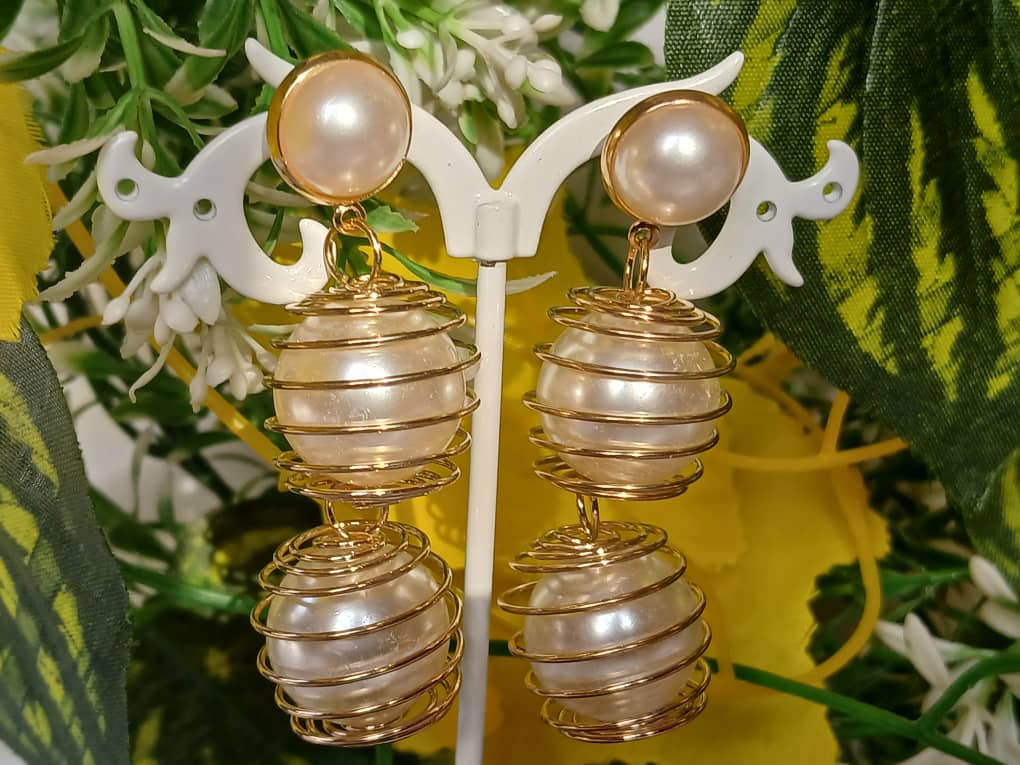 Gold Wire Wrapped Pearl Drop Earrings