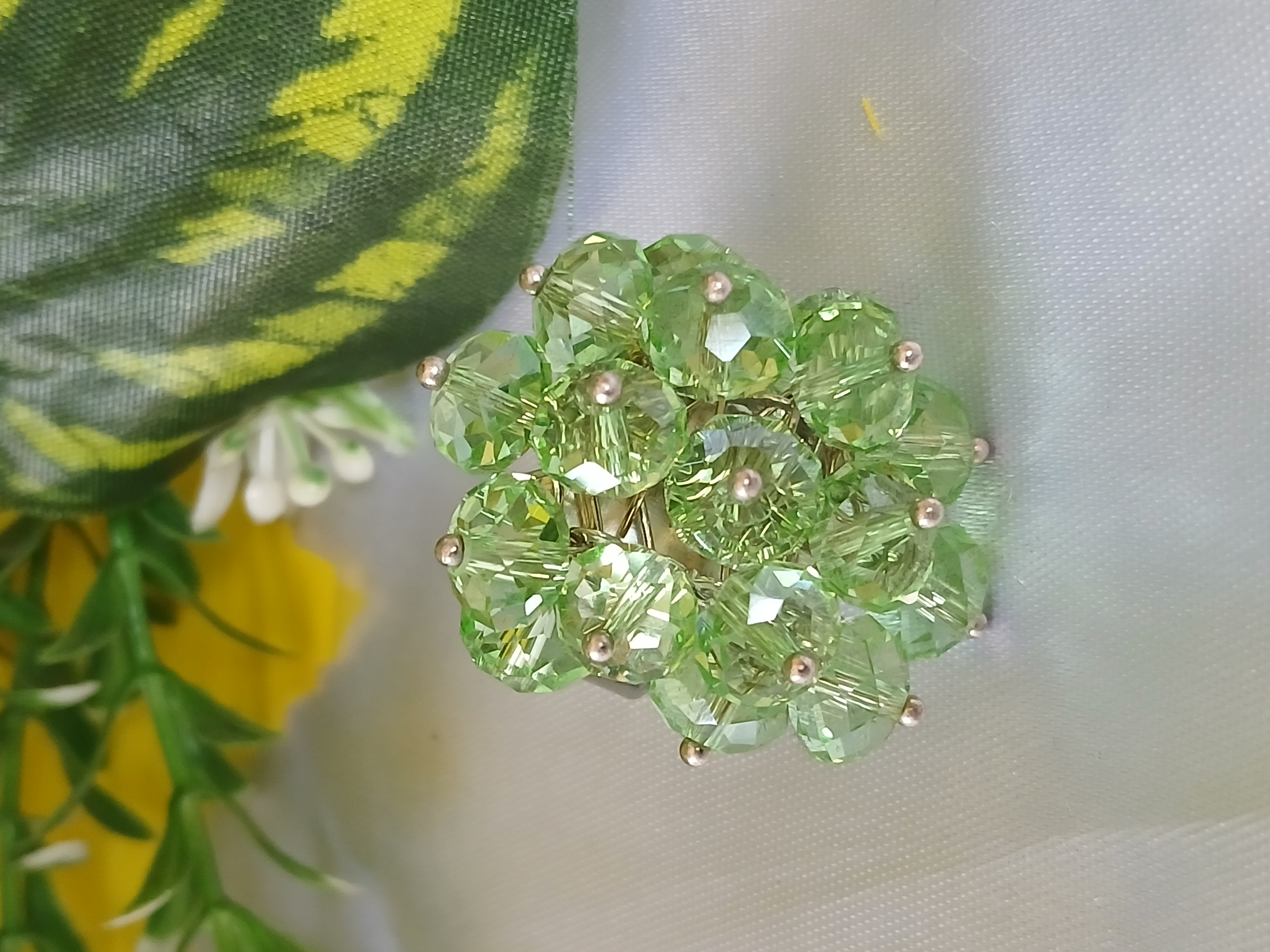 Green Crystal Beaded Flower Ring