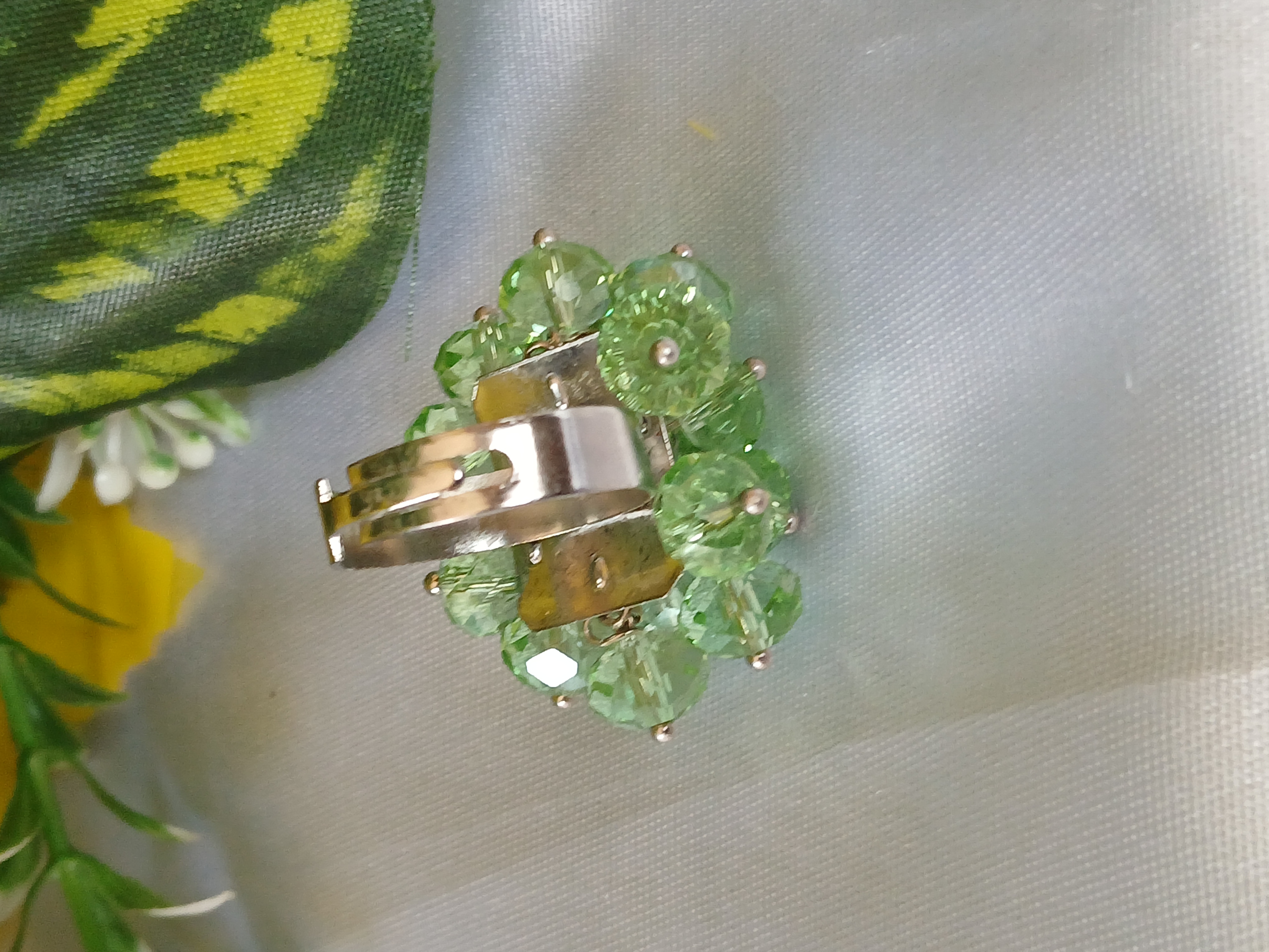 Green Crystal Beaded Flower Ring