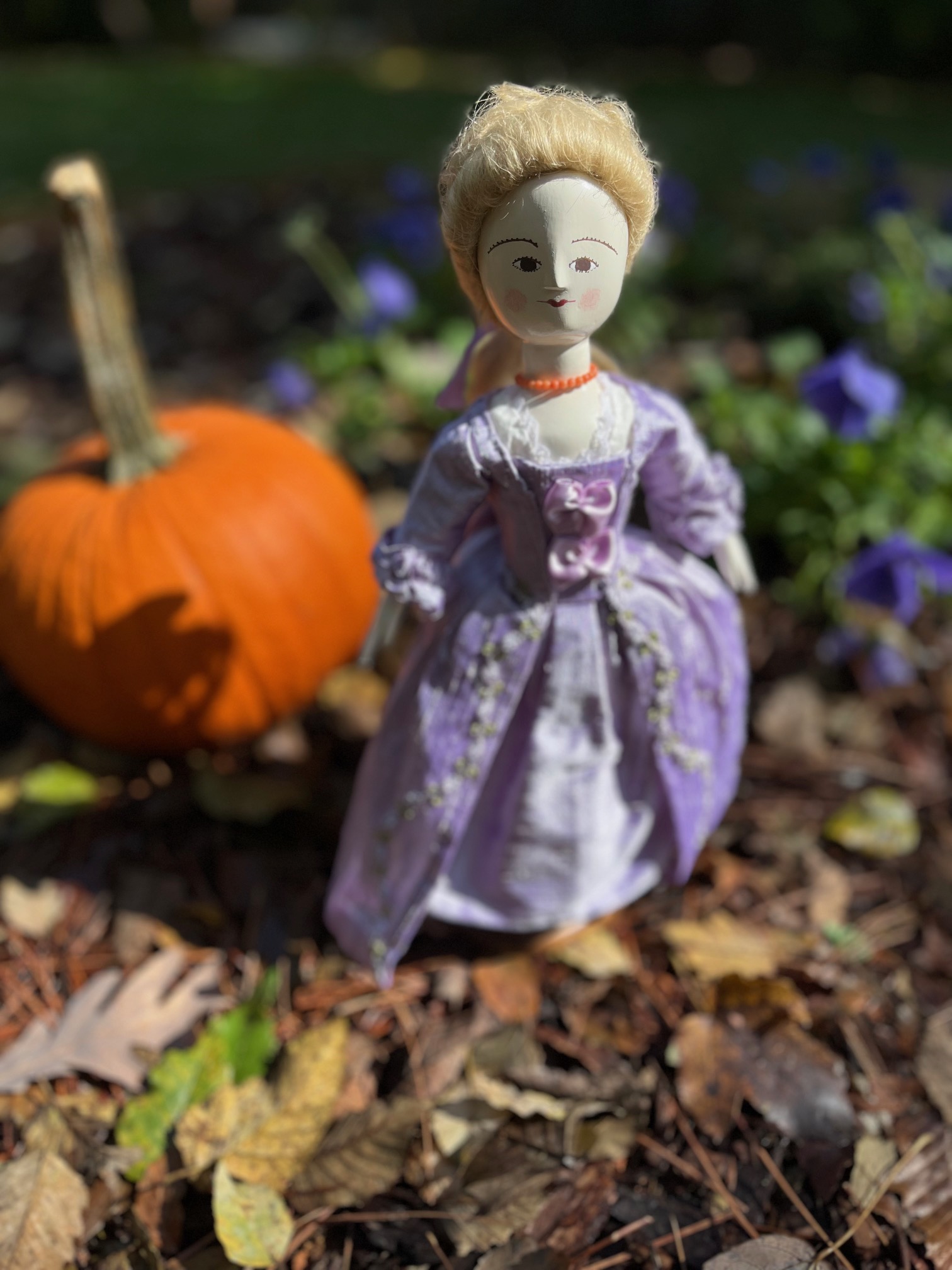 English Wooden Doll - Lilac Silk
