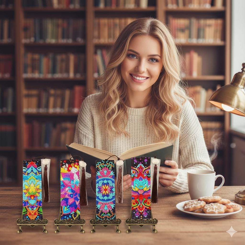 Handmade Sparkly Rhinestone Diamond Painting Bookmarks Set of 4 Sold Individually