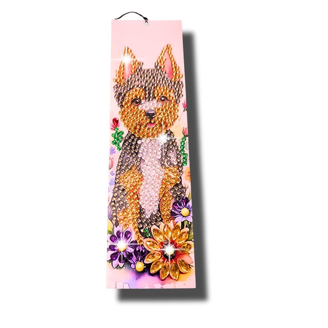 Handmade Sparkly Rhinestone Diamond Painting Puppy Bookmarks - Set of 6 with Crystal Toggle-Sold Individually