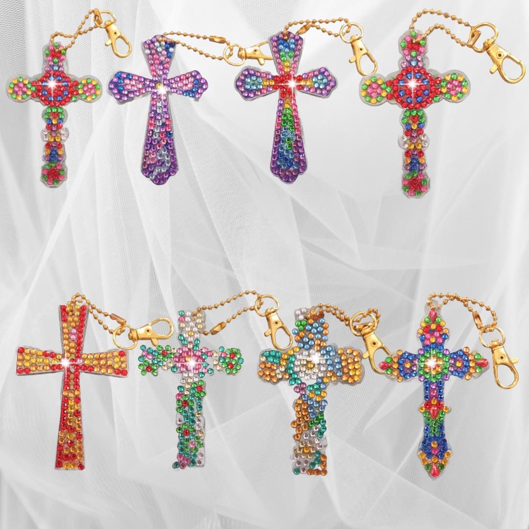 Handmade Sparkly Diamond Painting Keychains: Handmade Bag Charms, Set of 8-Sold Individually