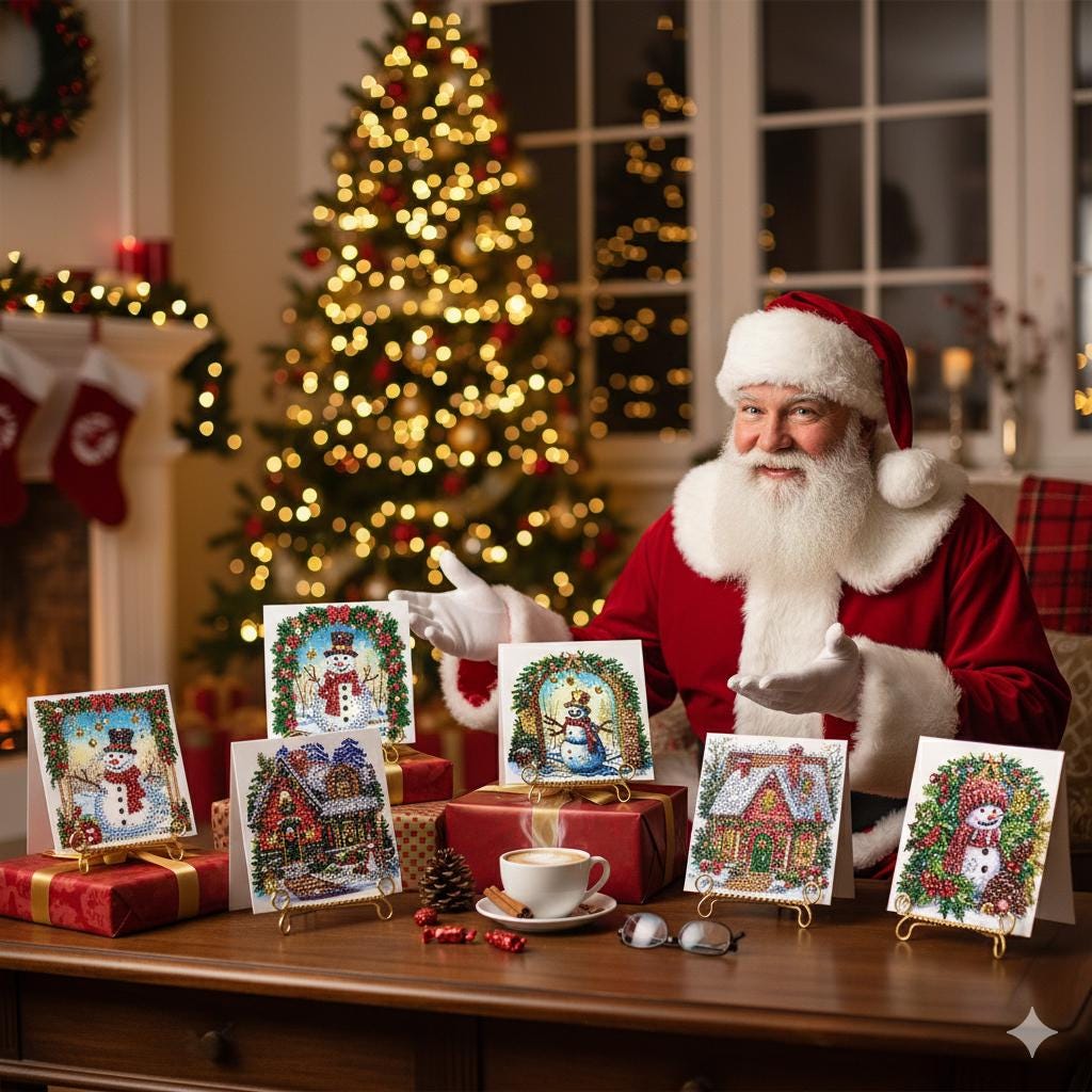 Handmade 5D Christmas Snowman Diamond Painting Christmas Card - 6 Designs