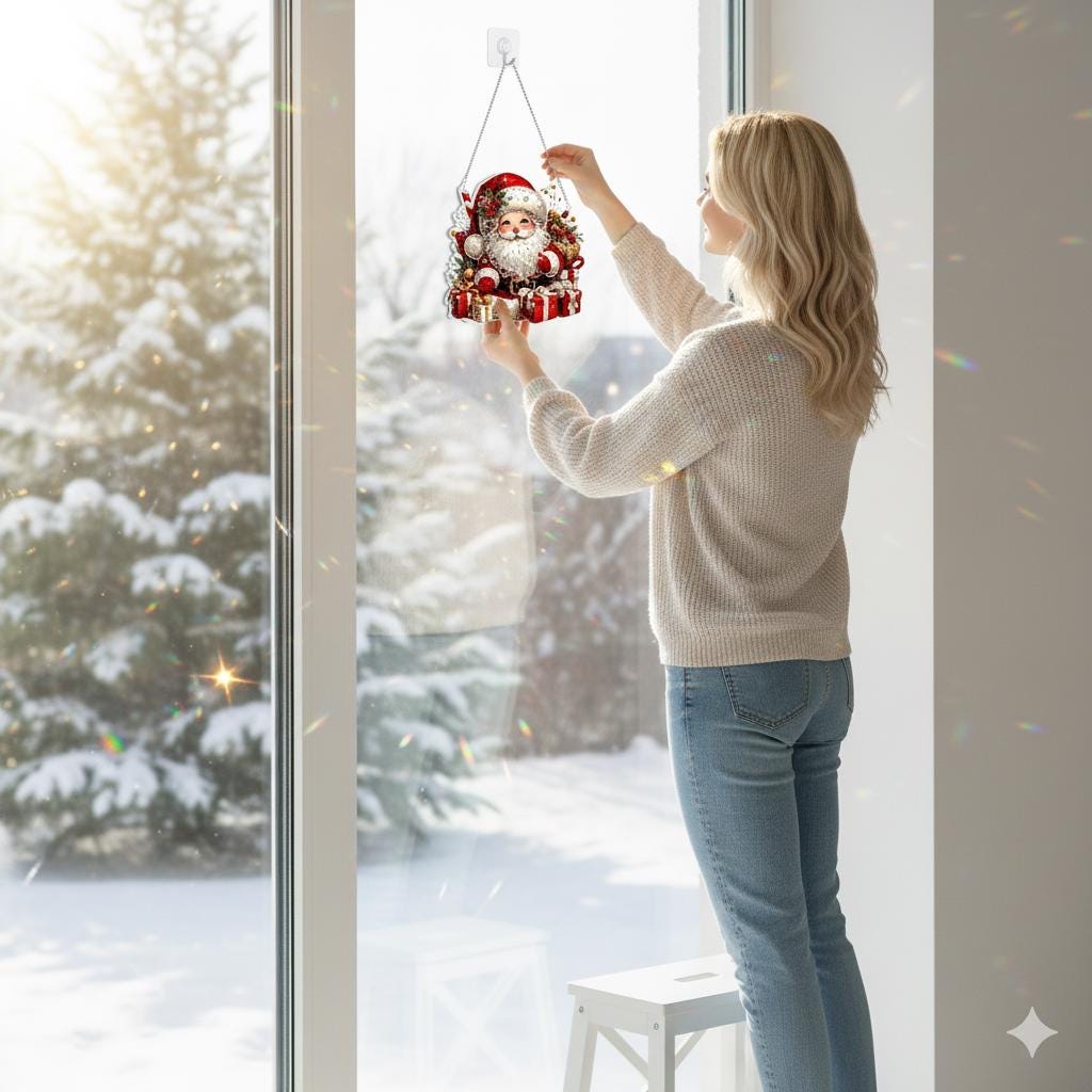 Handmade Diamond Painting Christmas - Window / Wall Decor Set Of 4