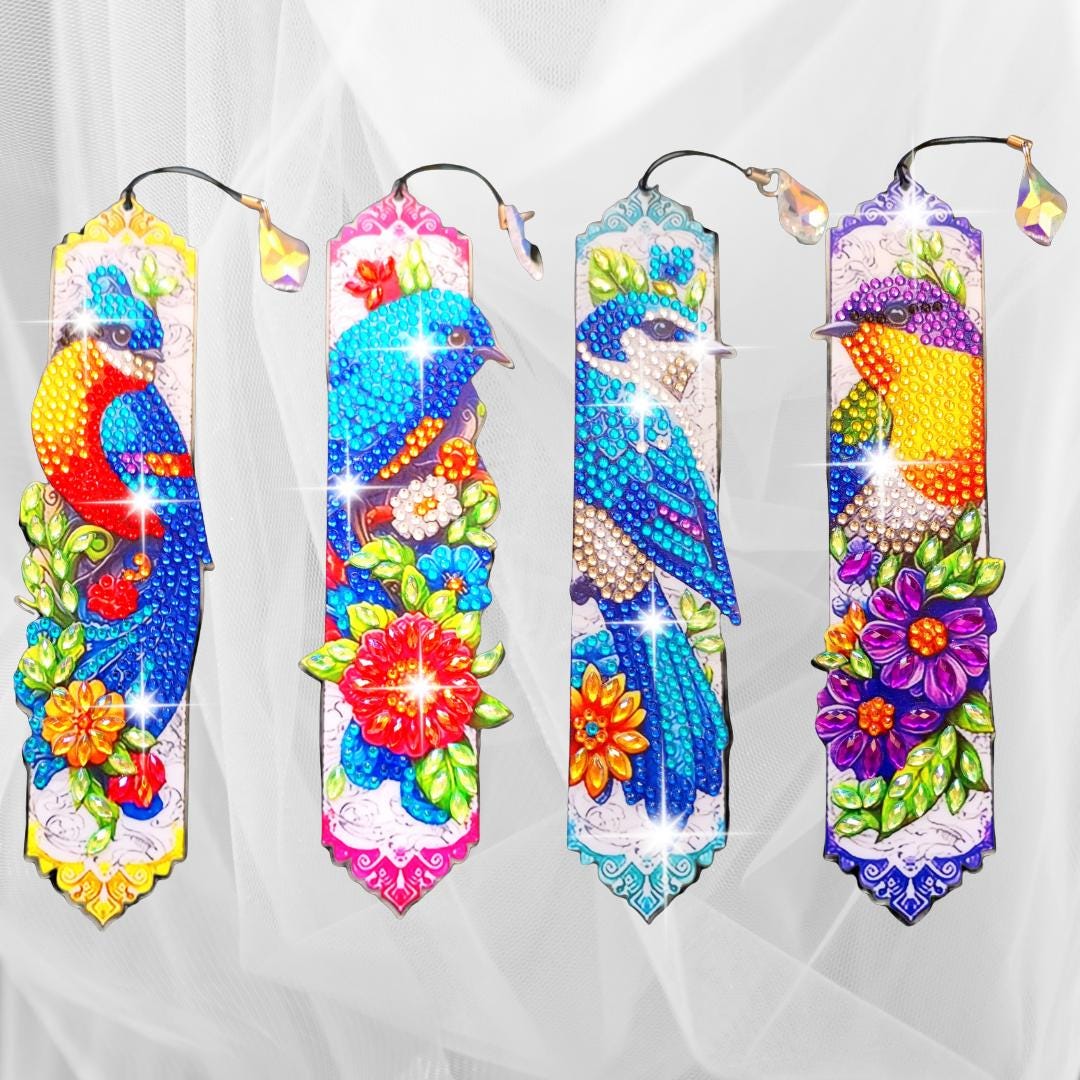 Handmade Bird Bookmarks – Sparkly Diamond Painting Page Markers, Unique Gift for Book Lovers, Women & Nature Fans
