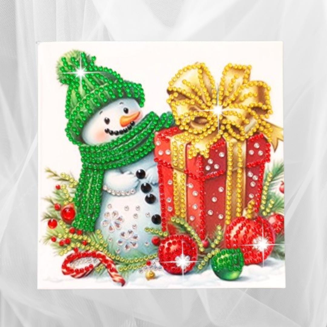 Handmade Snowman Diamond Painting Christmas Card – Sparkly 5D Holiday Greeting, Unique Winter Gift for Friends, Family Christmas Craft Décor