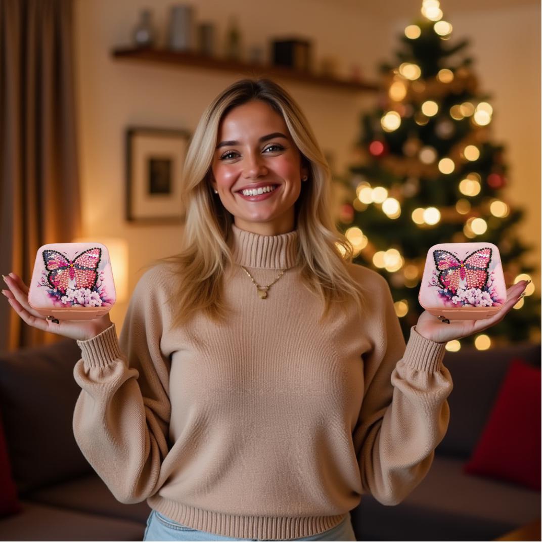 Handmade Butterfly Rhinestone Jewelry Box: Sparkly Diamond Painting Travel Organizer